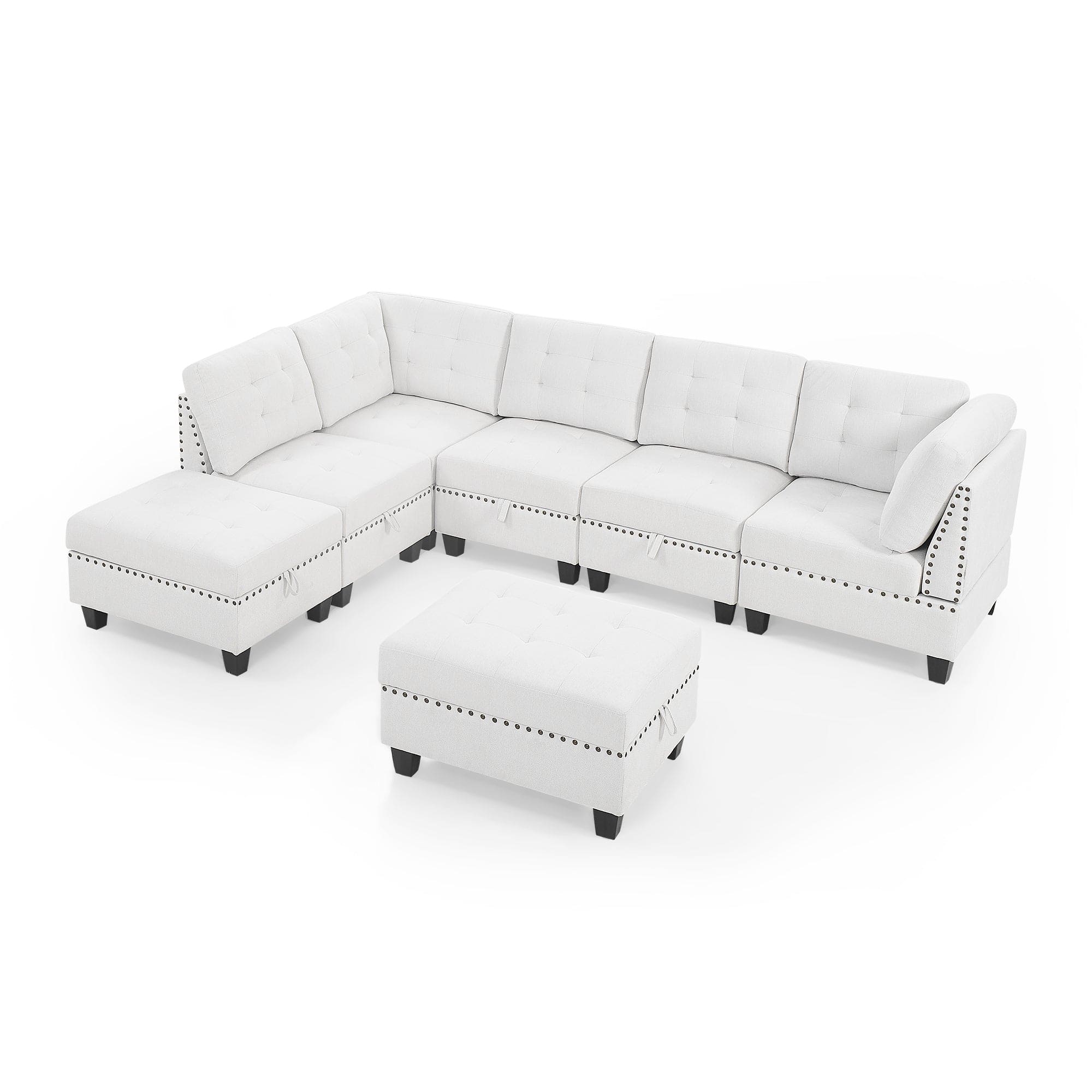 L shape Modular Sectional Sofa,DIY Combination,includes Three Single Chair ,Two Corner and Two Ottoman,Ivory Chenille