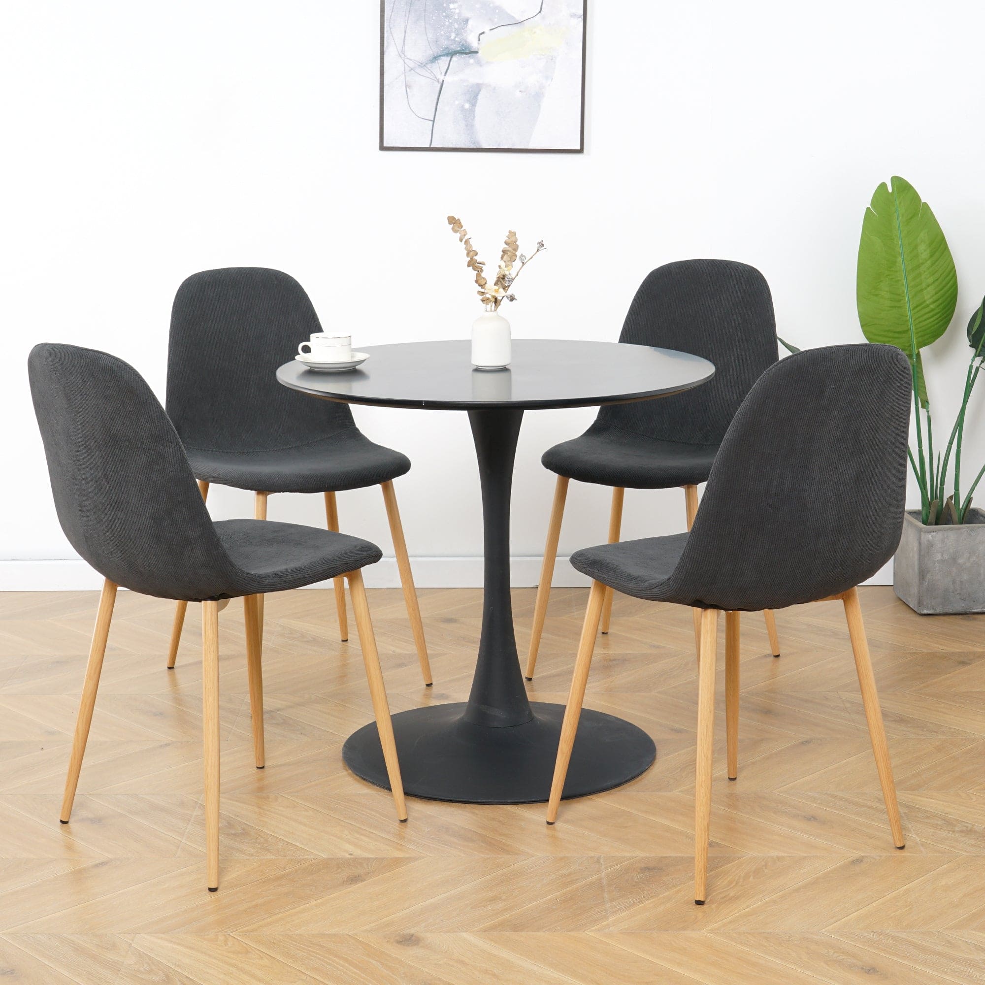 Deep Grey Modern Fabric Chairs with wood-transfer Metal Leg set of 4