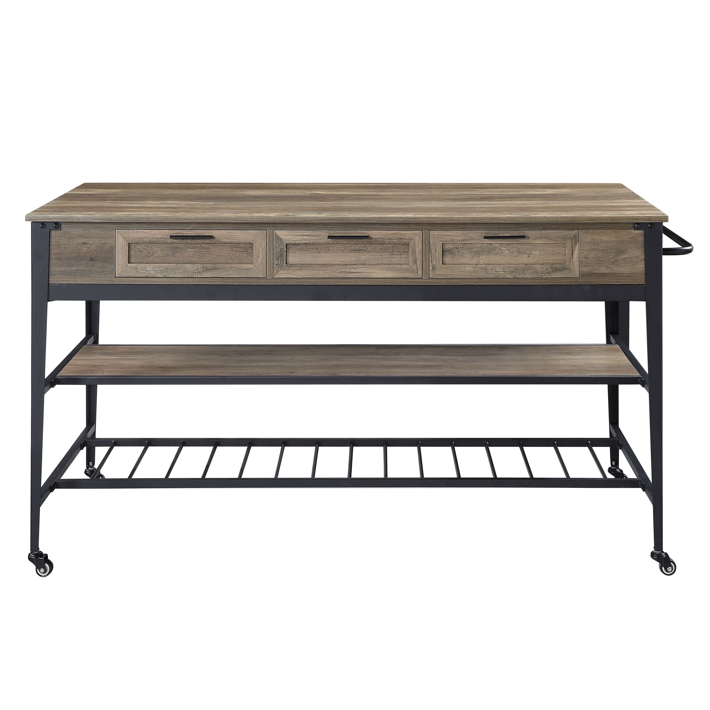 ACME Macaria Kitchen Island, Rustic Oak & Black Finish AC00402