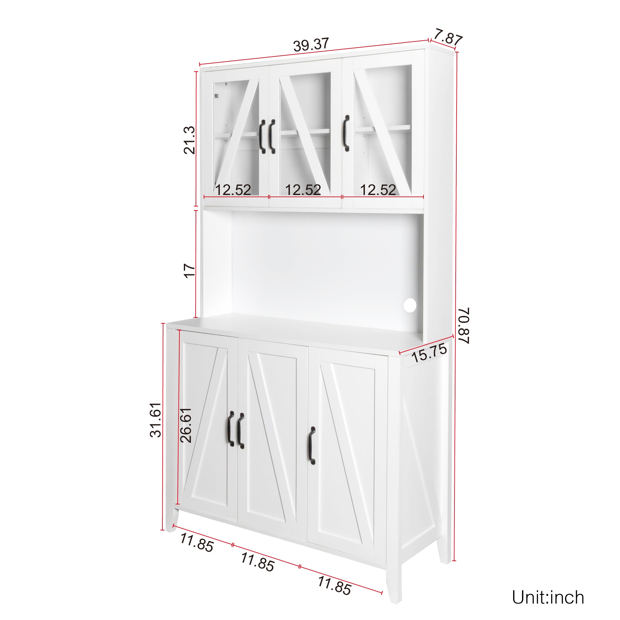 Large Kitchen Pantry Storage Cabinet with Glass Doors, Drawers & Open Shelves, Freestanding Kitchen Cupboard Buffet Cabinet  for Living Room