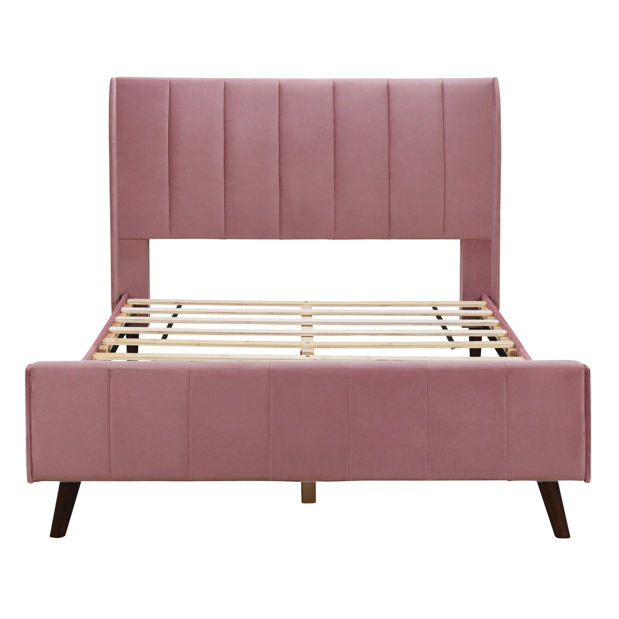 Full Size Upholstered Platform Bed, Velvet, Pink