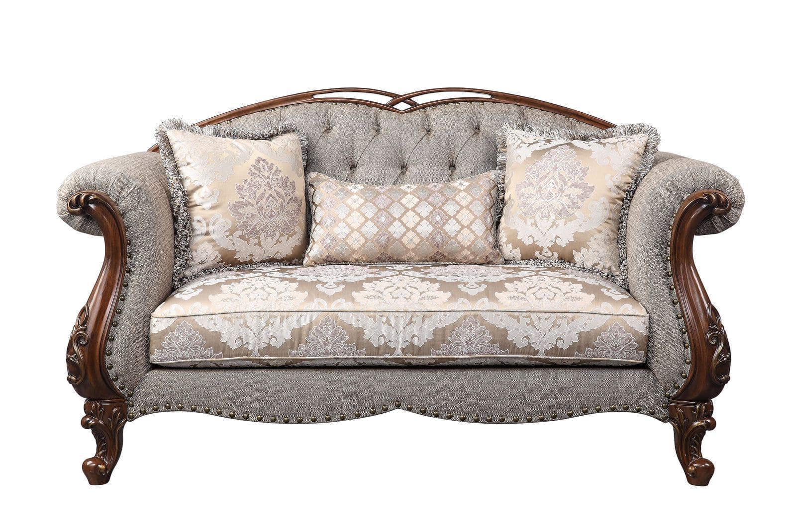 ACME Miyeon Loveseat w/3 Pillows, Fabric & Cherry 55366