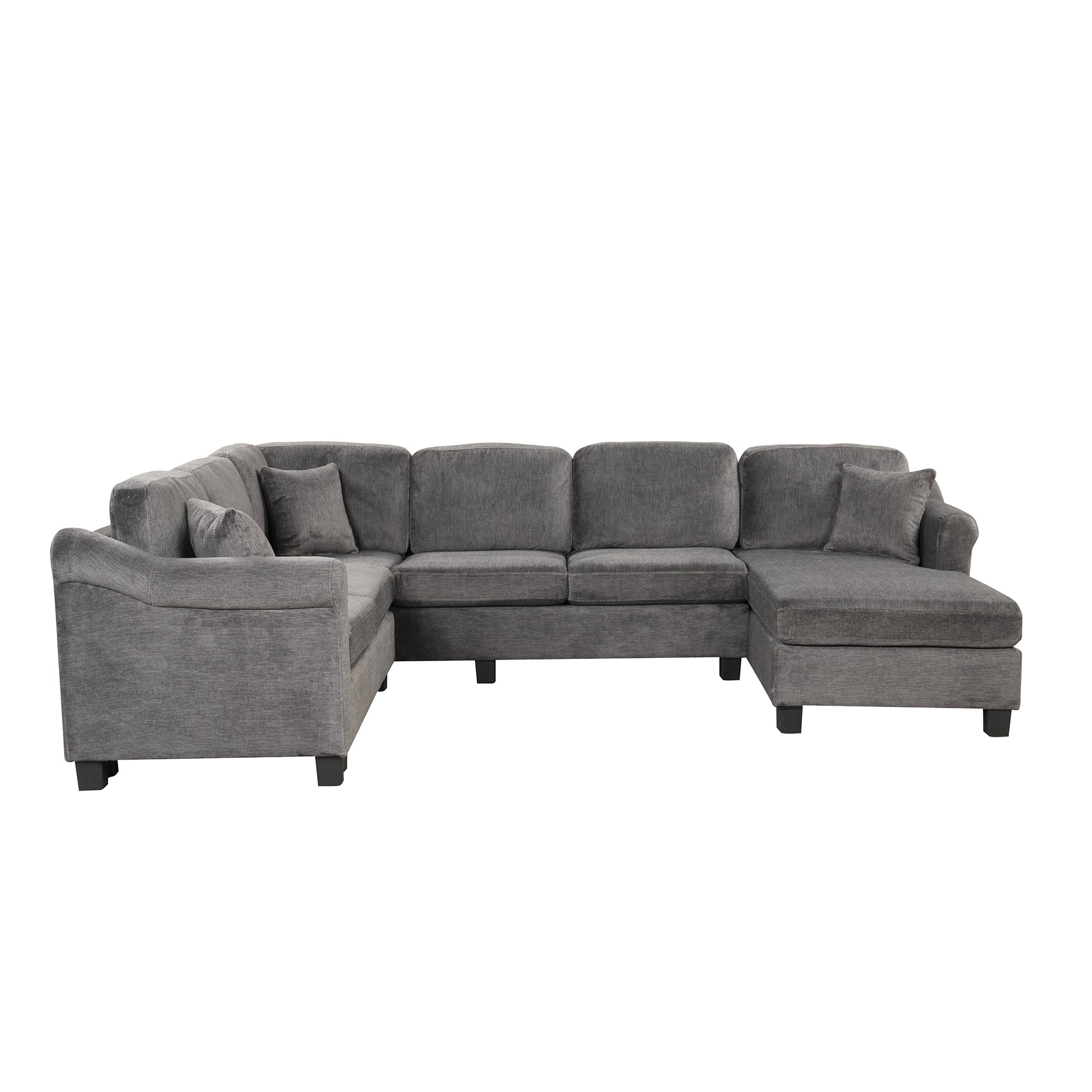 122.1" *91.3"  4pcs Sectional Sofa with Ottoman with Right Side Chaise velvet fabric Dark Gray