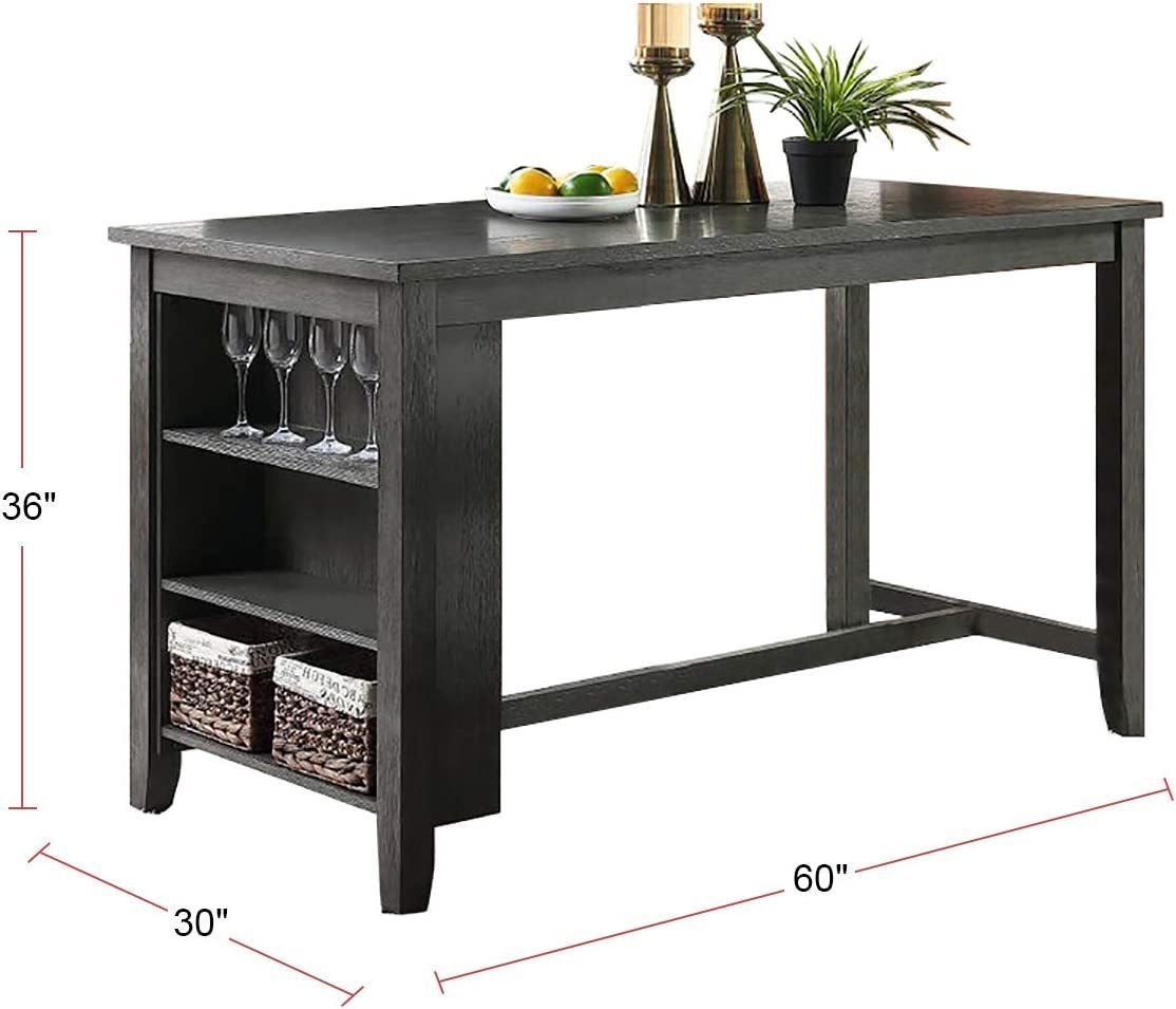 Modern Gray Wash Finish 5pc Counter Height High Dining Table w Storage Shelves 4x High Chairs Wooden Kitchen Breakfast Table Dining Room Furniture