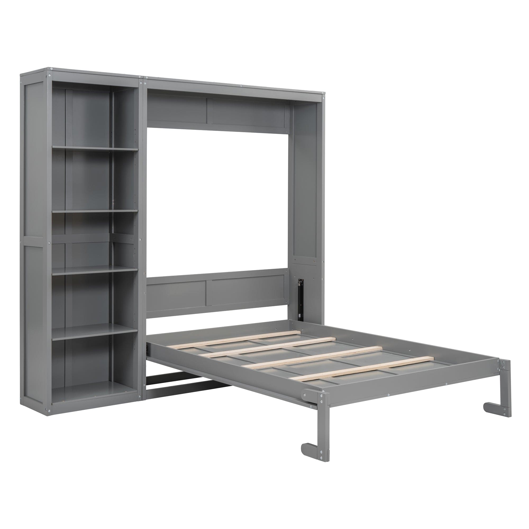 Full Size Murphy Bed Wall Bed with Shelves,Gray