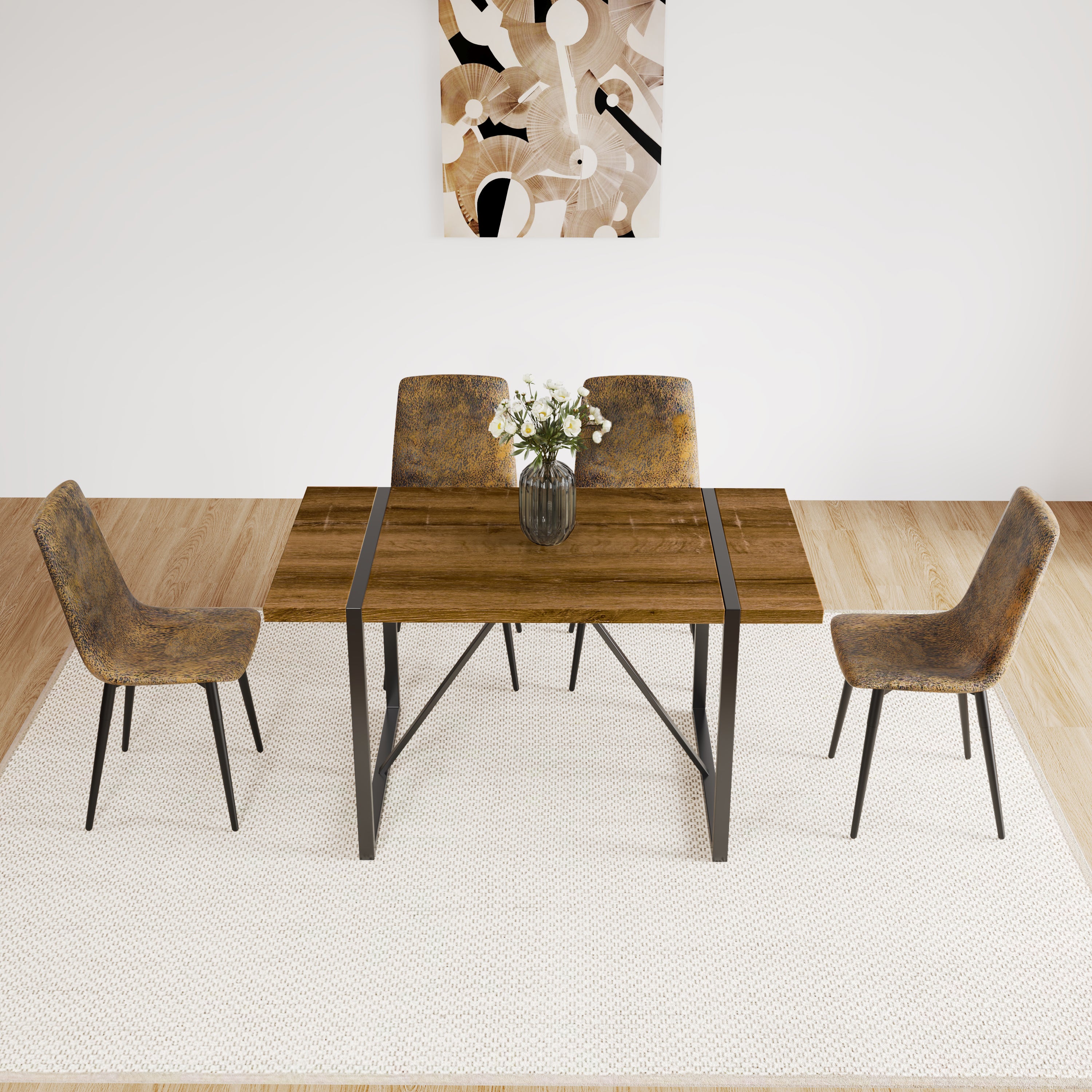 MDF Walnut Colour Dining Table and Modern Dining Chairs Set of 4