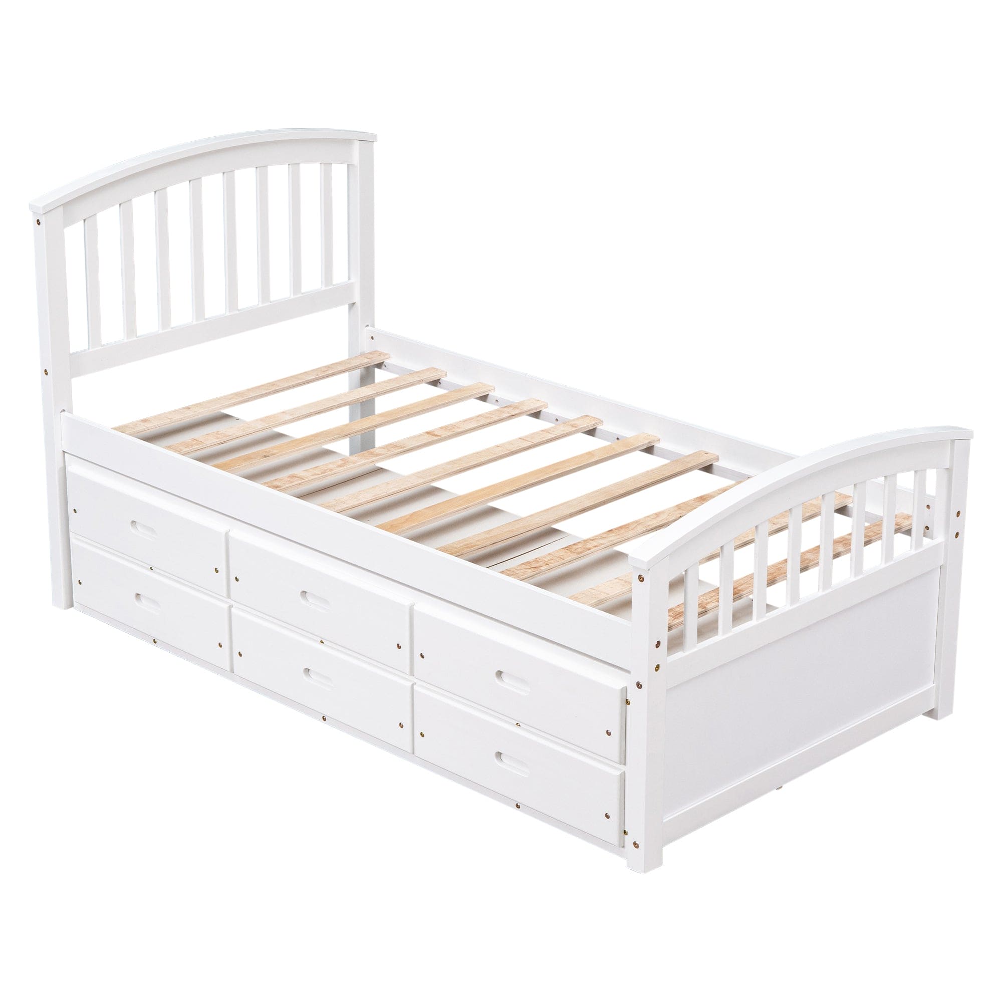 Twin Size Platform Storage Bed Solid Wood Bed with 6 Drawers,White