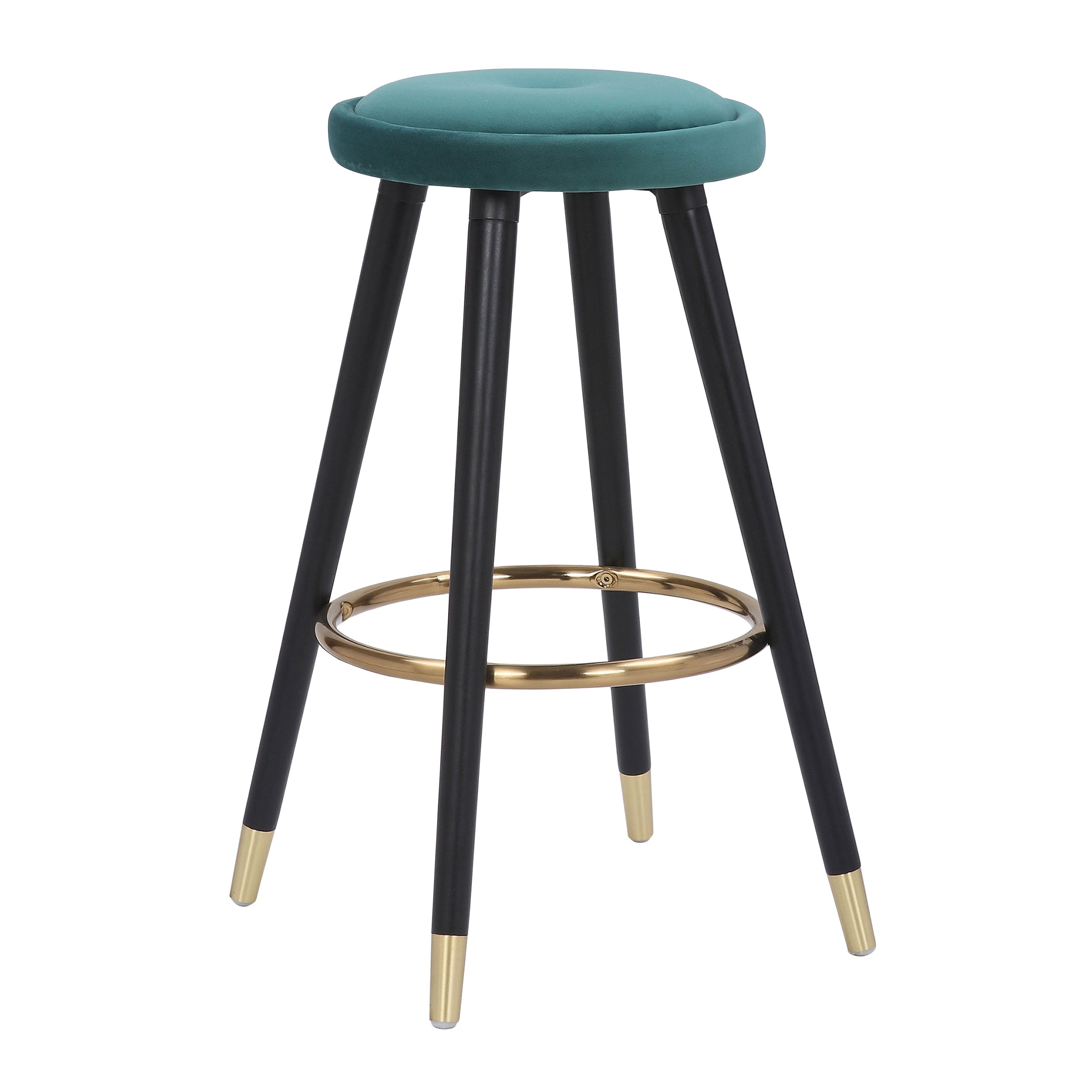 Cavalier Glam Counter Stool in Black Wood and Green Velvet with Gold Accent by LumiSource - Set of 2