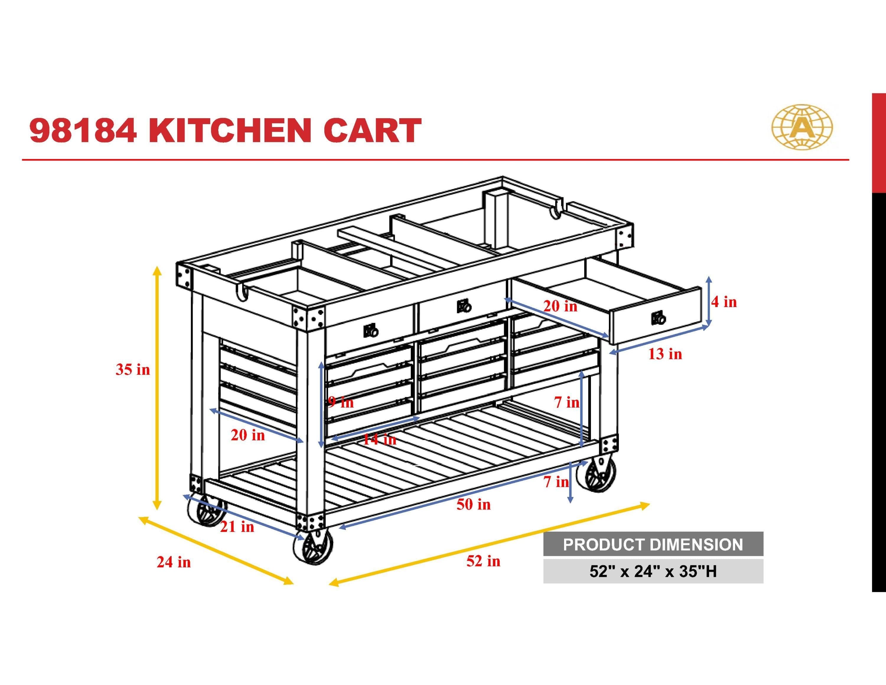 ACME Kaif Kitchen Cart, Distressed Chestnut 98184