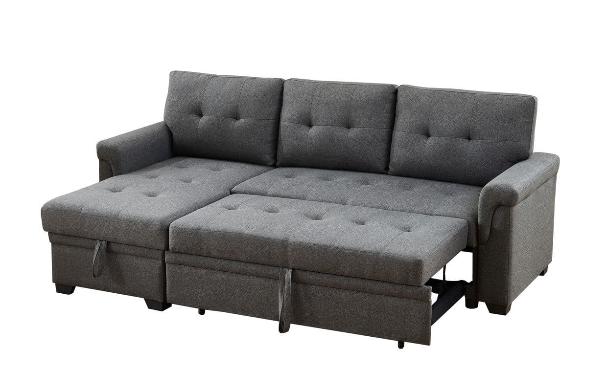 Destiny Dark Gray Linen Reversible Sleeper Sectional Sofa with Storage Chaise