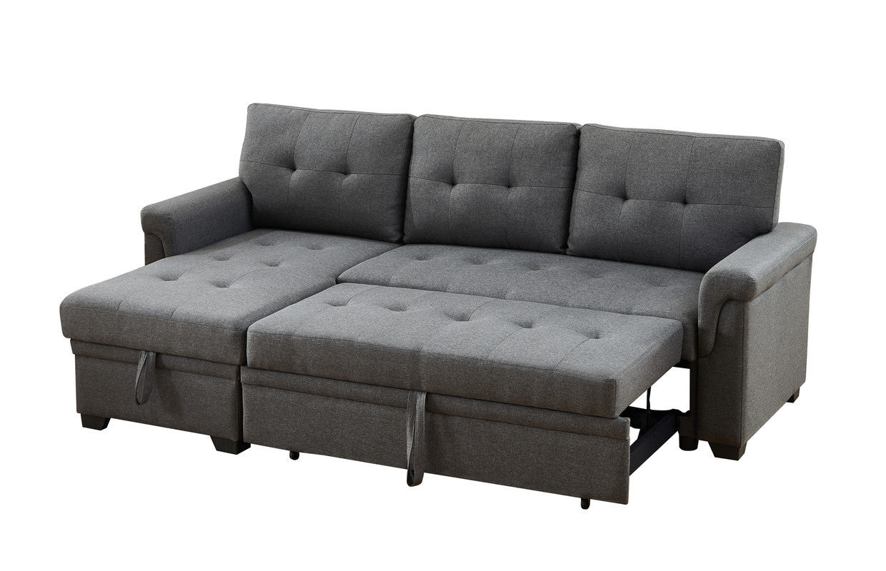 Sierra Dark Gray Linen Reversible Sleeper Sectional Sofa with Storage Chaise