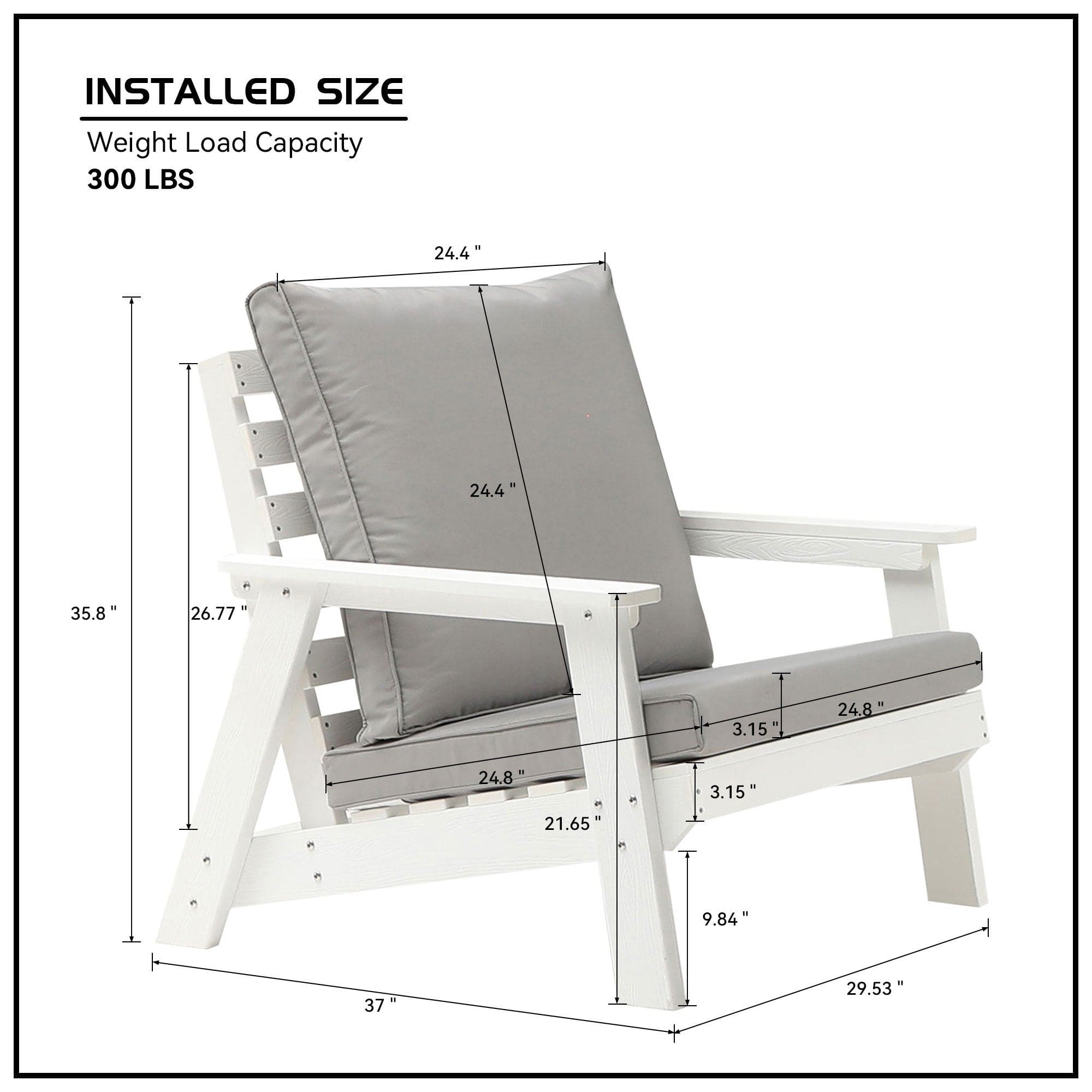 HIPS All-Weather Outdoor Single Sofa with Cushion, White/Grey