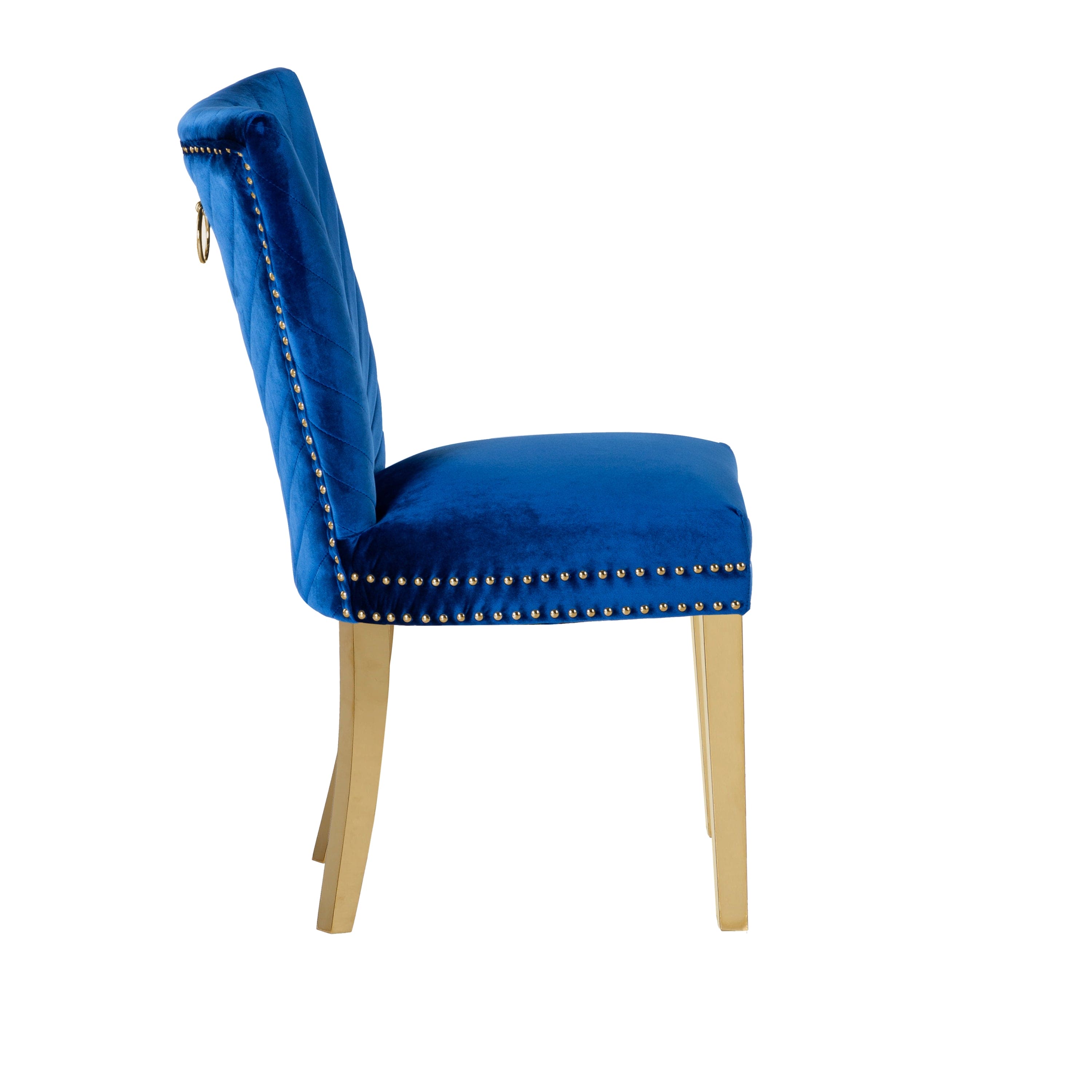 Eva 2 Piece Gold Legs Dining Chairs Finished with Velvet Fabric in Blue