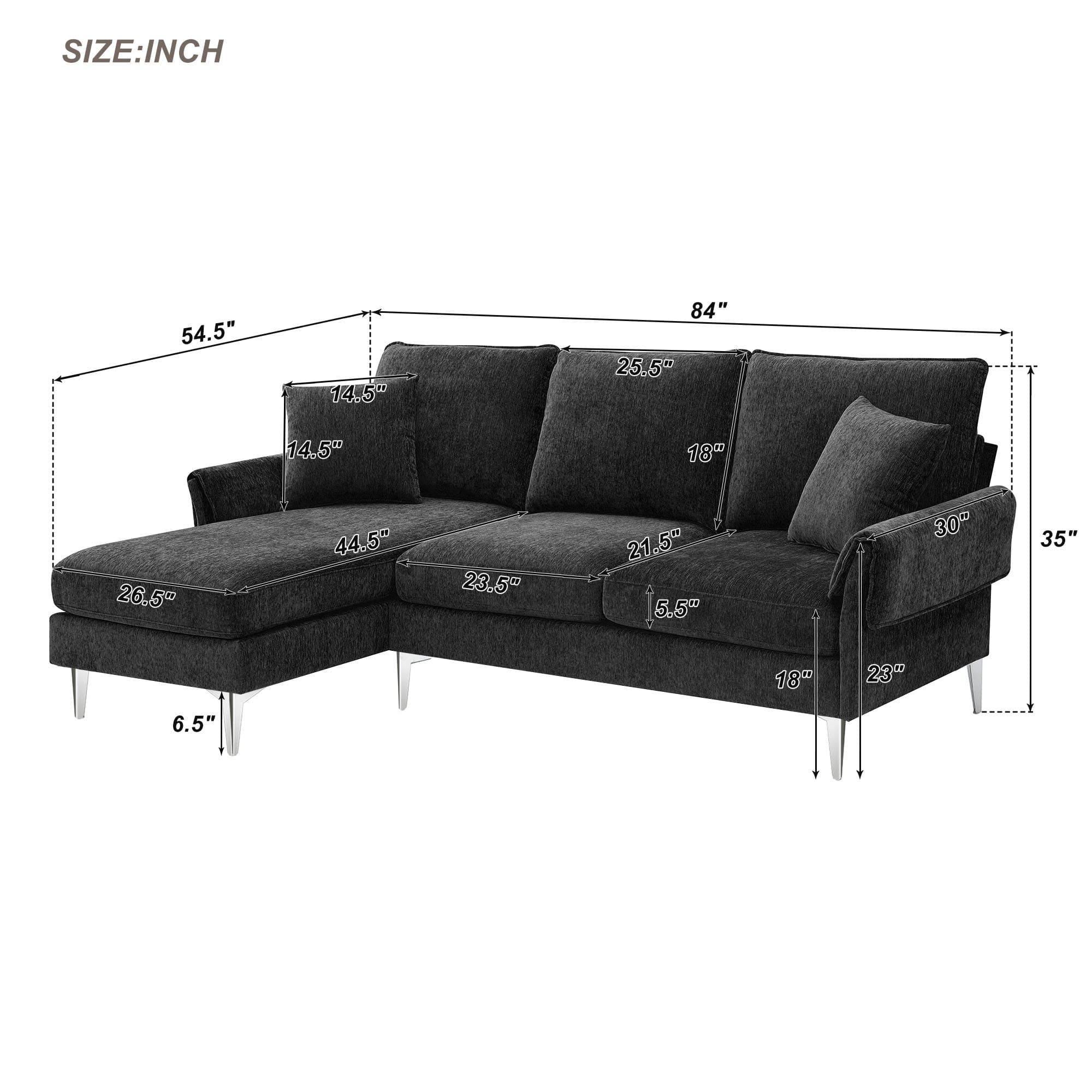 [VIDEO provided] [New]84 " Convertible Sectional Sofa, Modern Chenille L-Shaped Sofa Couch with Reversible Chaise Lounge, Fit for Living Room, Apartment(2 Pillows)