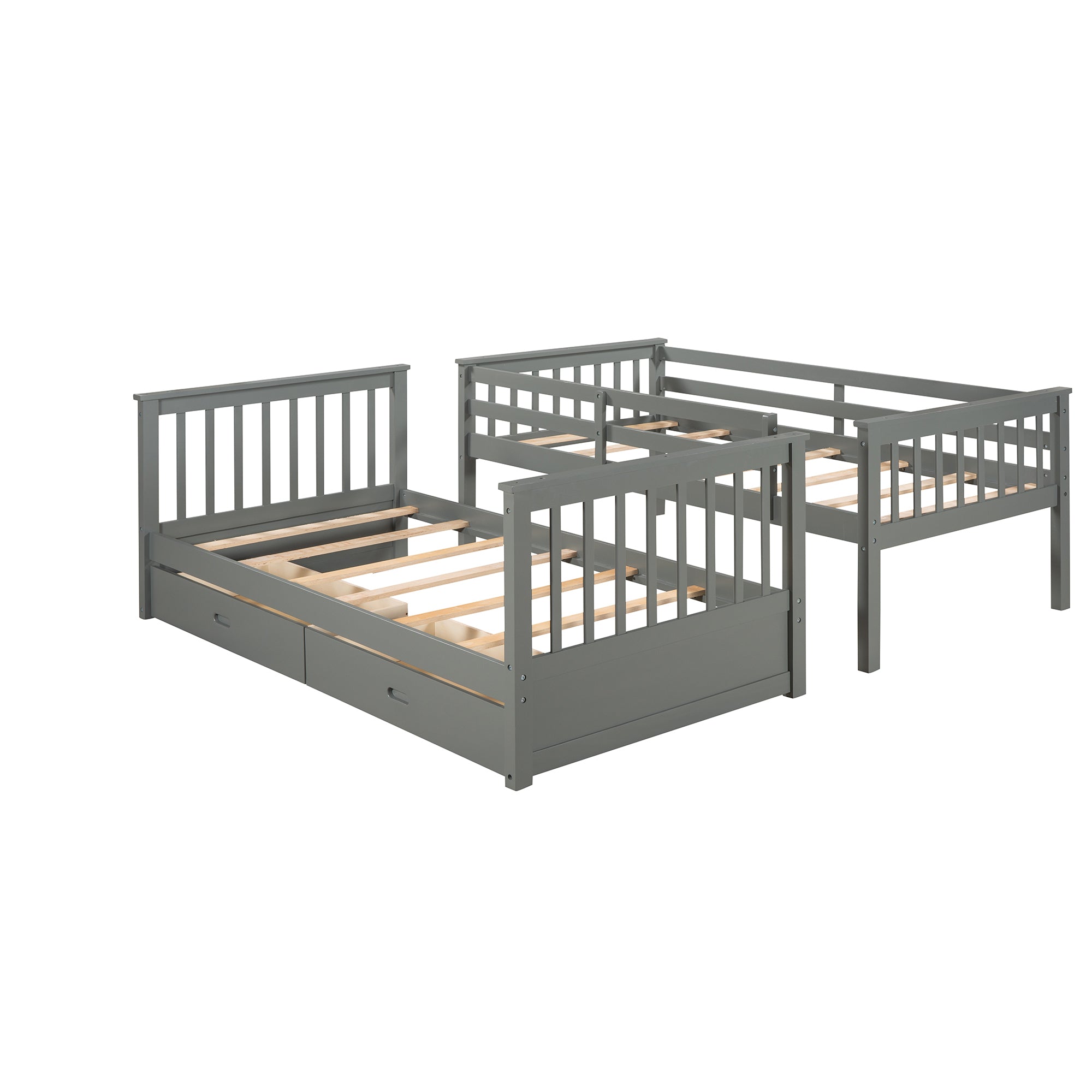 Twin-Over-Twin Bunk Bed with Ladders and Two Storage Drawers (Gray)(LT000265AAE)