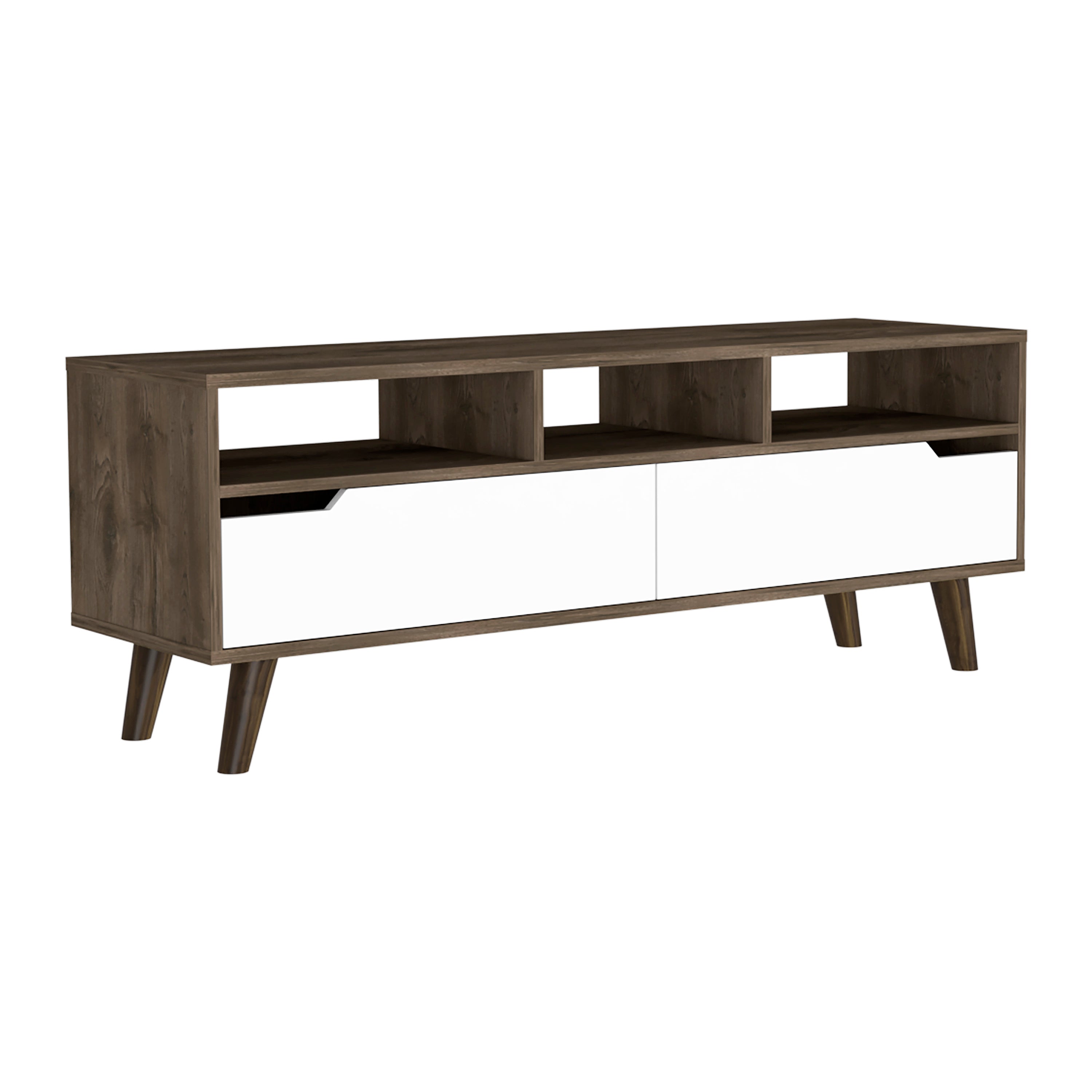 Tv Stand 2.0 For TV´s up 52" Bull, Three Open Shelves,Two Drawers, Dark Brown / White Finish