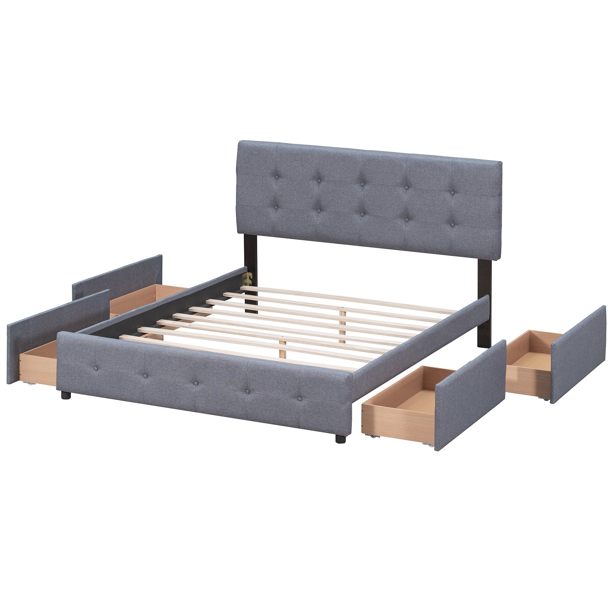 Upholstered Platform Bed with Classic Headboard and 4 Drawers, No Box Spring Needed, Linen Fabric, Queen Size Dark gray(OLD SKU :LP000114AAE)