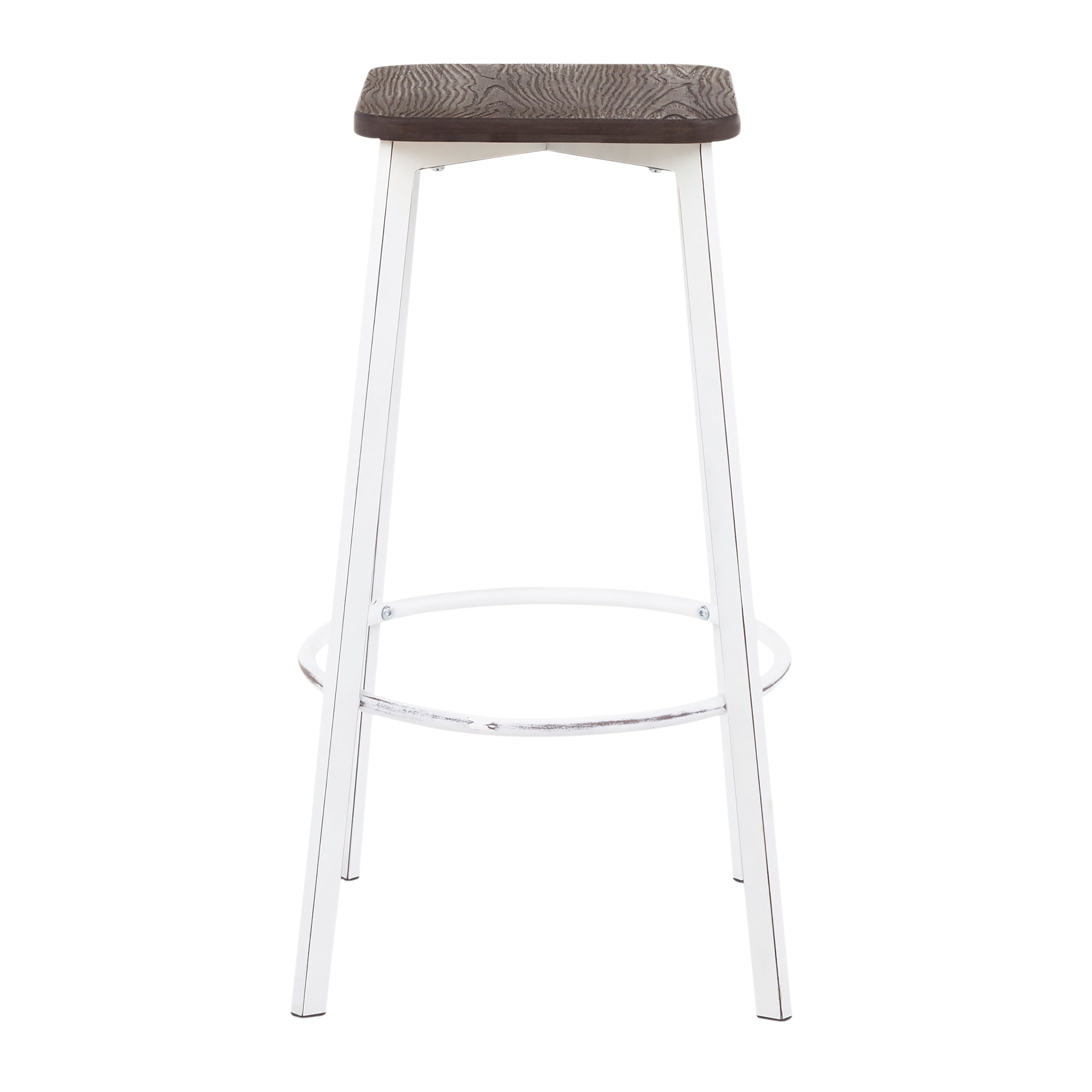 Clara Industrial Square Barstool in Vintage White Metal and Espresso Wood-Pressed Grain Bamboo by LumiSource - Set of 2