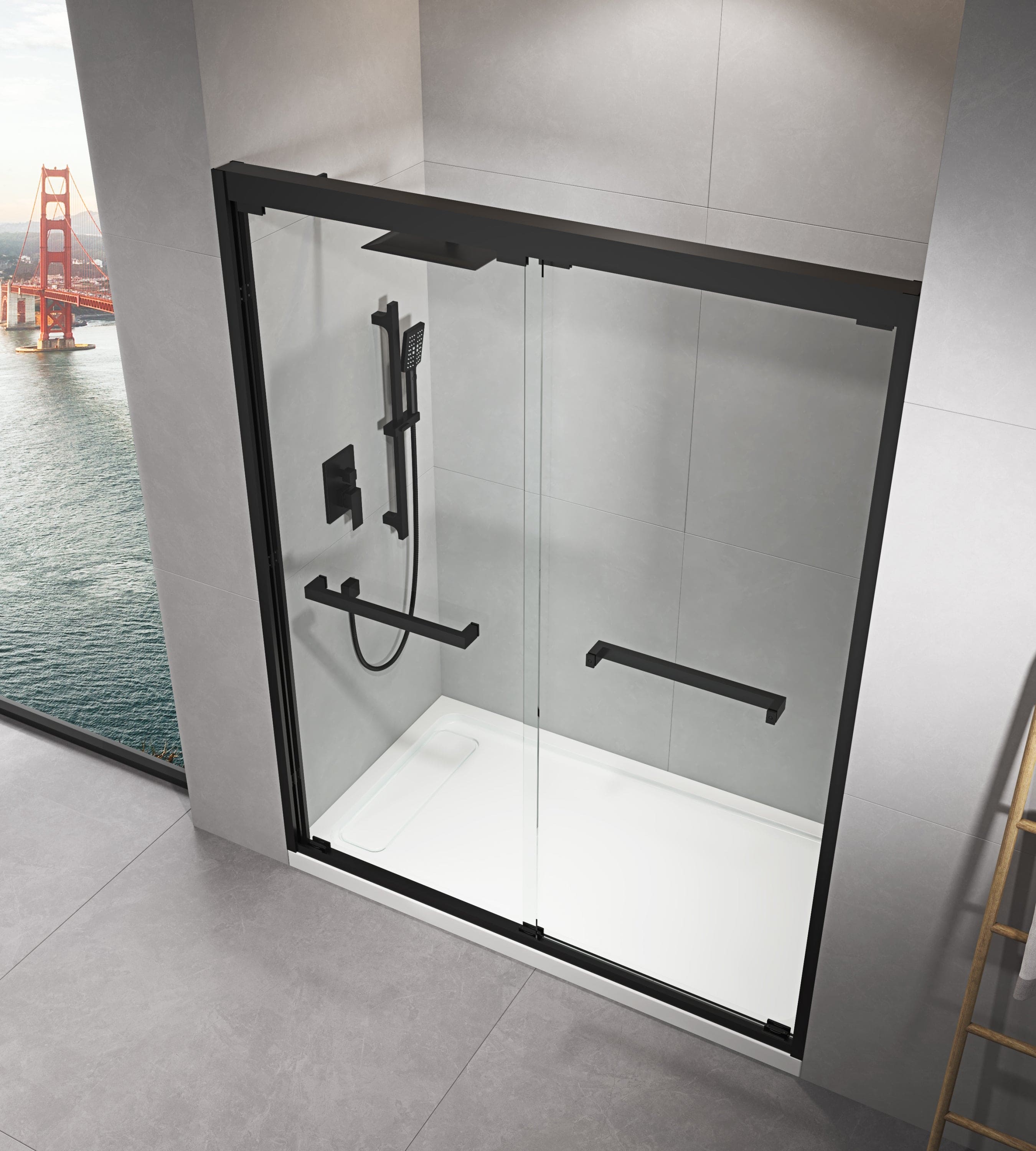 60 in. W x 76 in. HSliding Framed Shower Door in Black Finish with Clear Glass