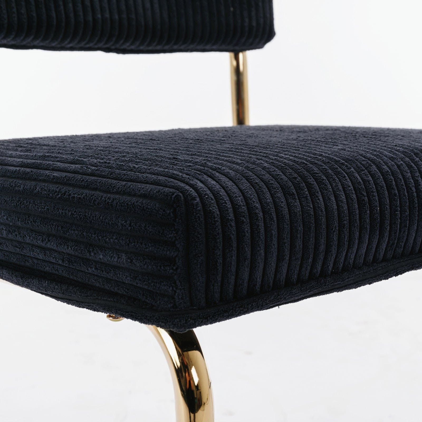 A&A Furniture,Modern Dining Chairs with Corduroy Fabric,Gold Metal Base, Accent Armless Kitchen Chairs with Channel Tufting, Side Chairs, Set of 2, Black