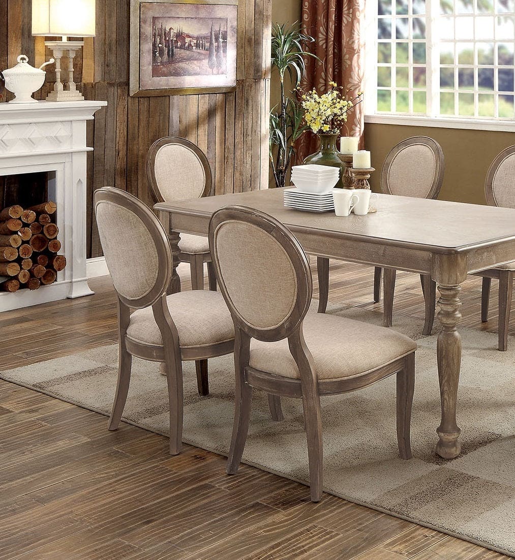 Transitional Rustic Oak and Beige Side Chairs Set of 2 Chairs Dining Room Furniture Padded fabric seat Elegant Kitchen Dining Room