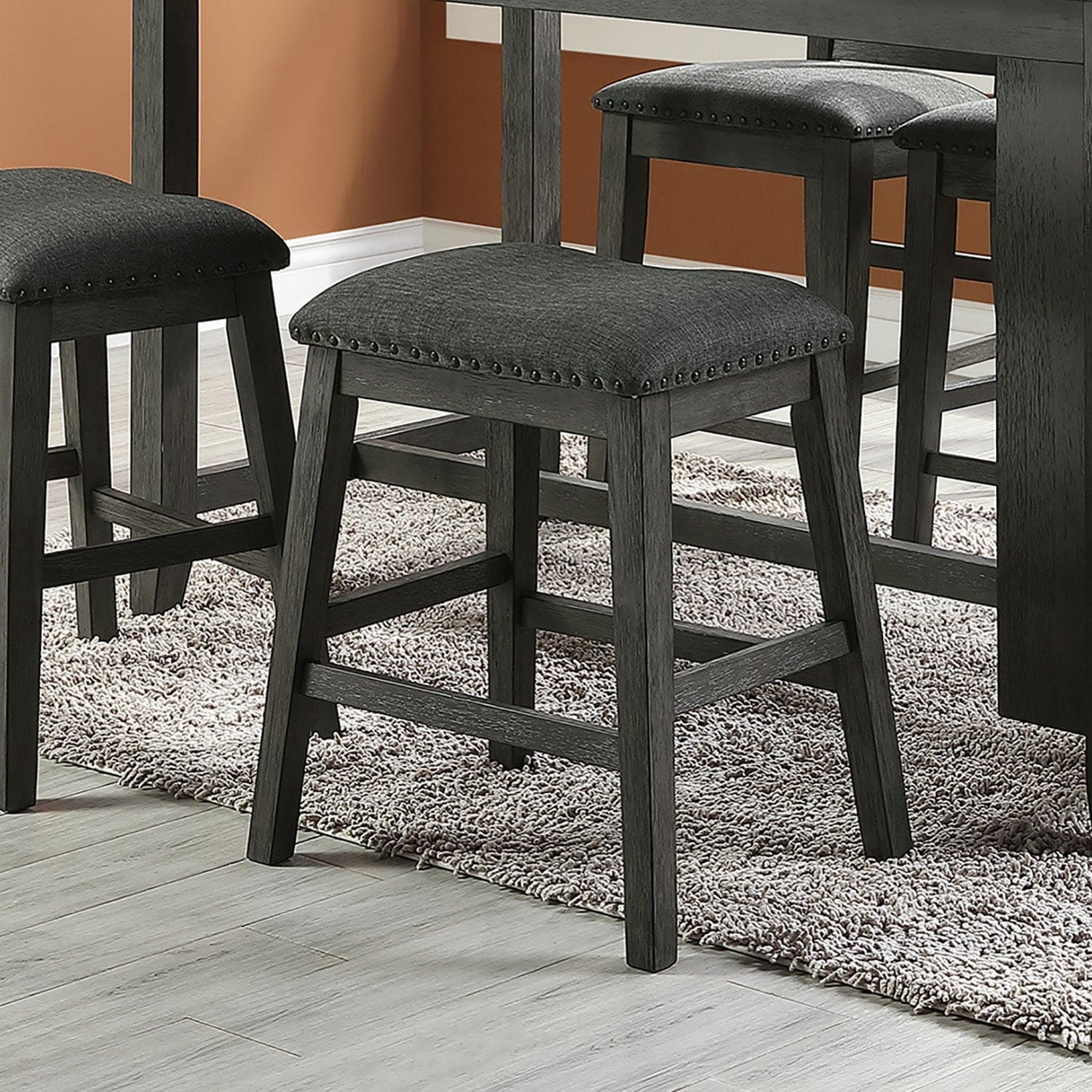 Linen-Fabric Padded Counter Stool, Dark Grey(Set of 2)