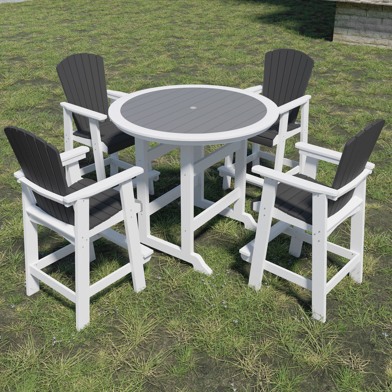 HDPE Patio Bar Table Set High Top Outdoor Table and Chairs Set of 5 Bar Table & Stools Set with Tall Adirondack Chairs Set for 4