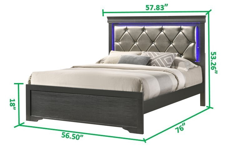 Brooklyn Full 4 Piece LED Bedroom set made with Wood in Gray