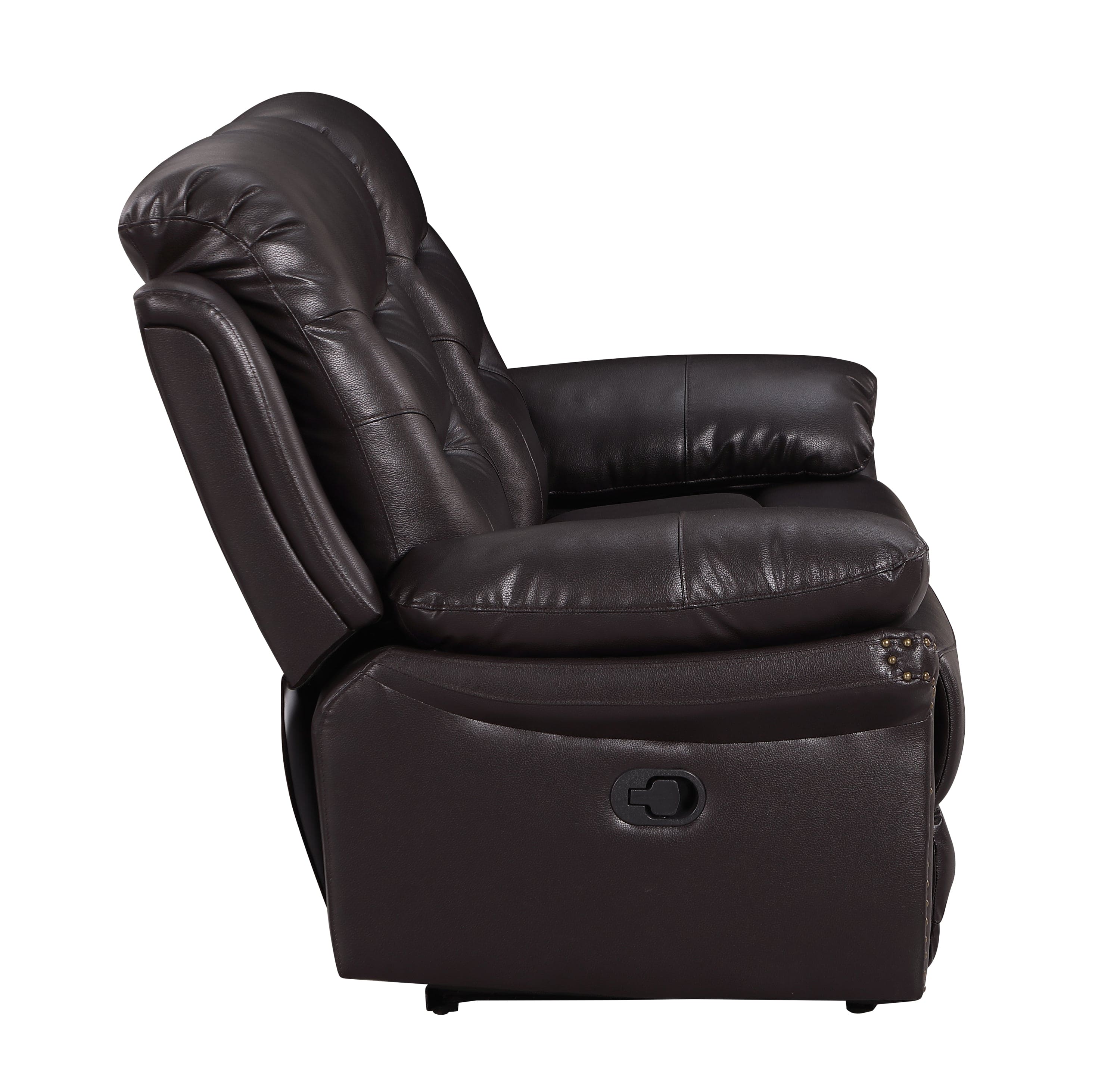 Global United  Leather Air Upholstered Reclining Console Loveseat with Fiber Back