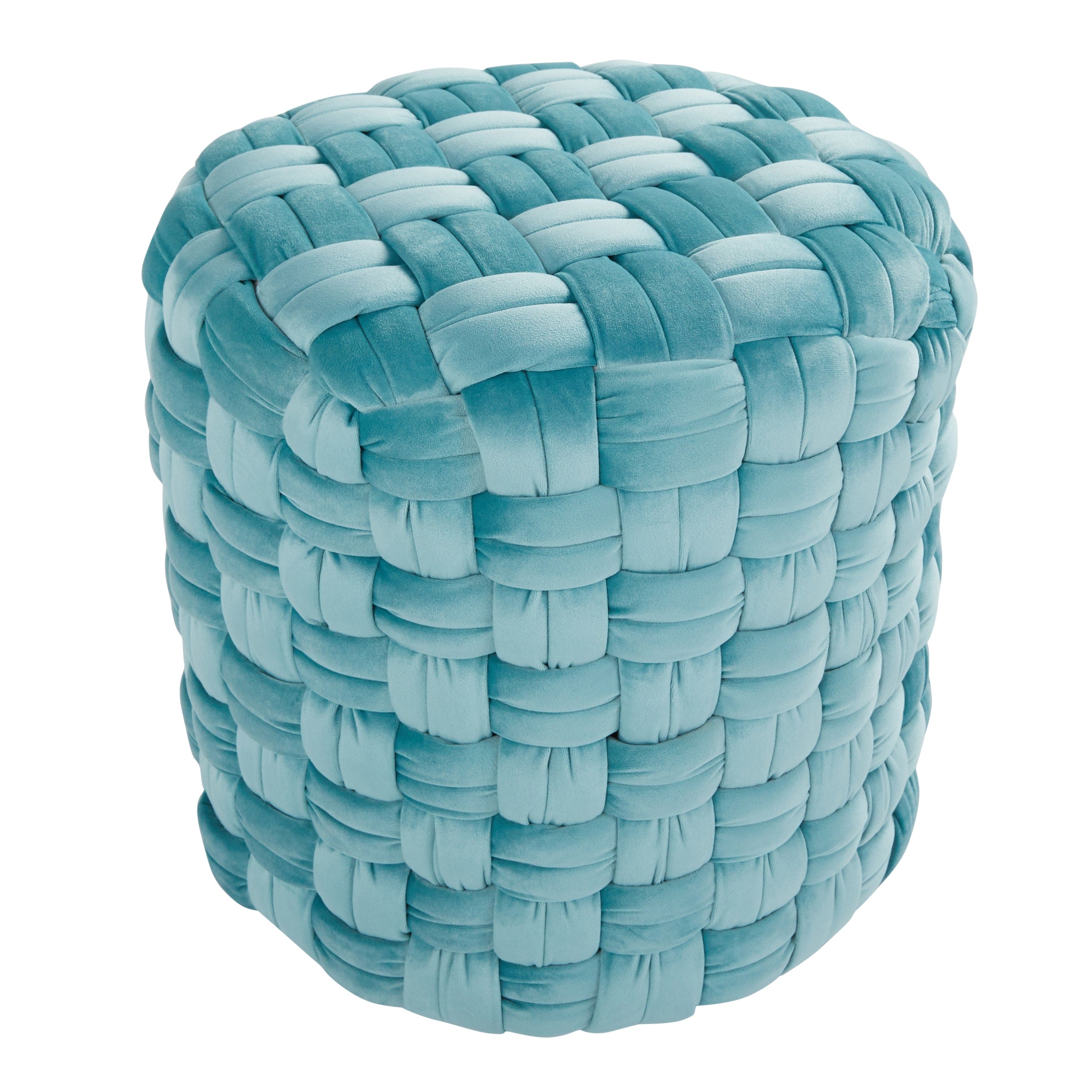 Braided Round 16" Ottoman in Ice Blue Velvet by LumiSource