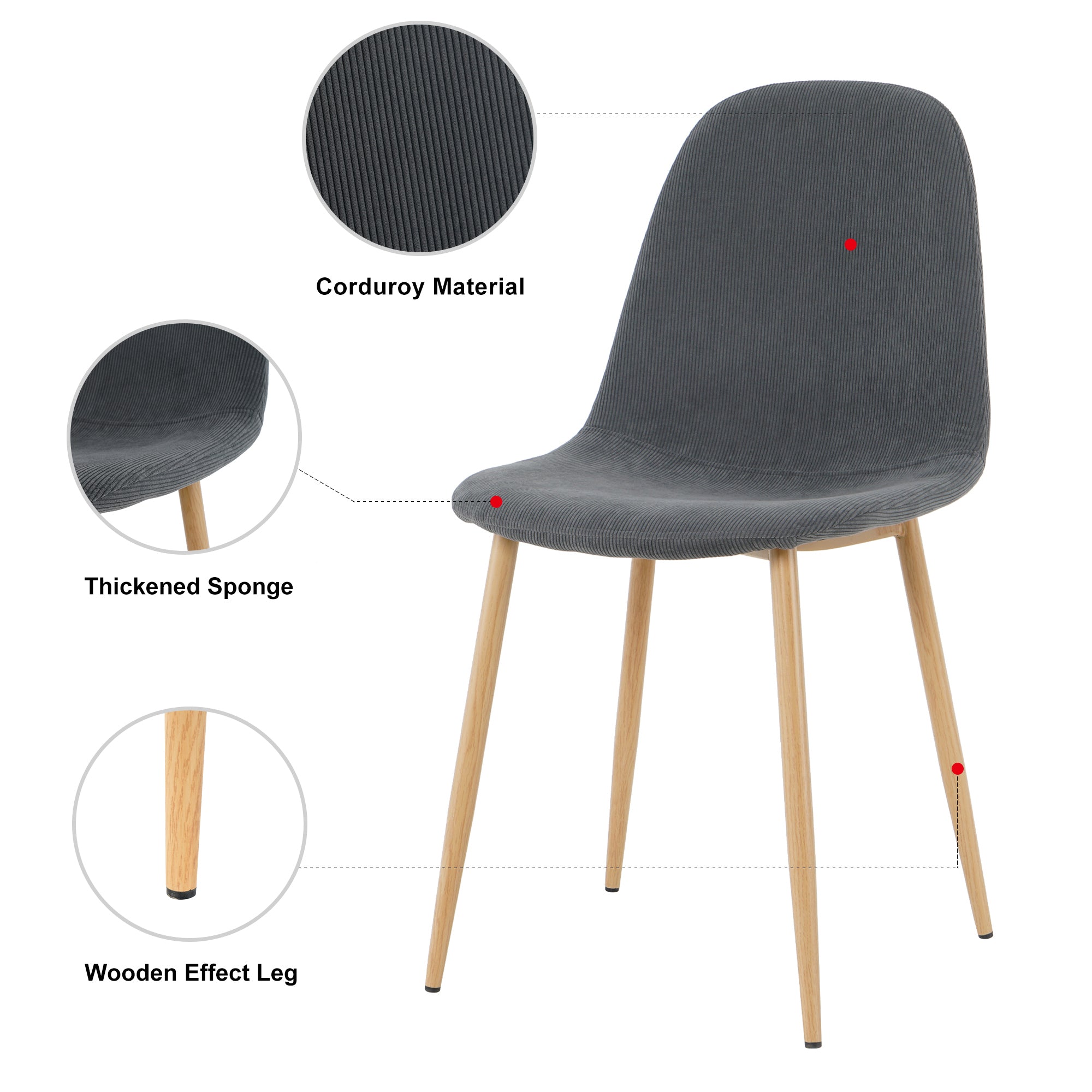 Deep Grey Modern Fabric Chairs with wood-transfer Metal Leg set of 4