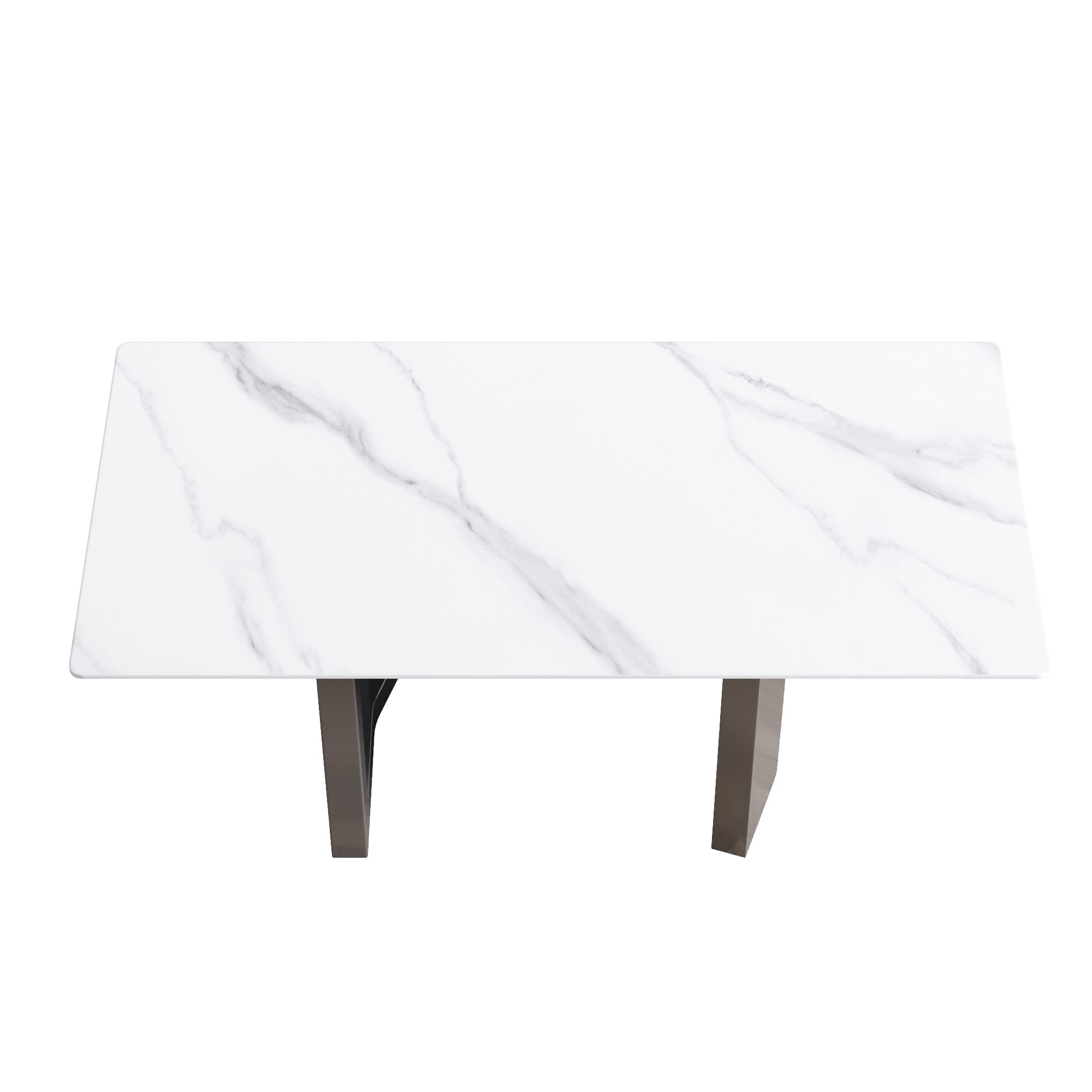 70.87" modern artificial stone white straight edge black metal leg dining table-can accommodate 6-8 people