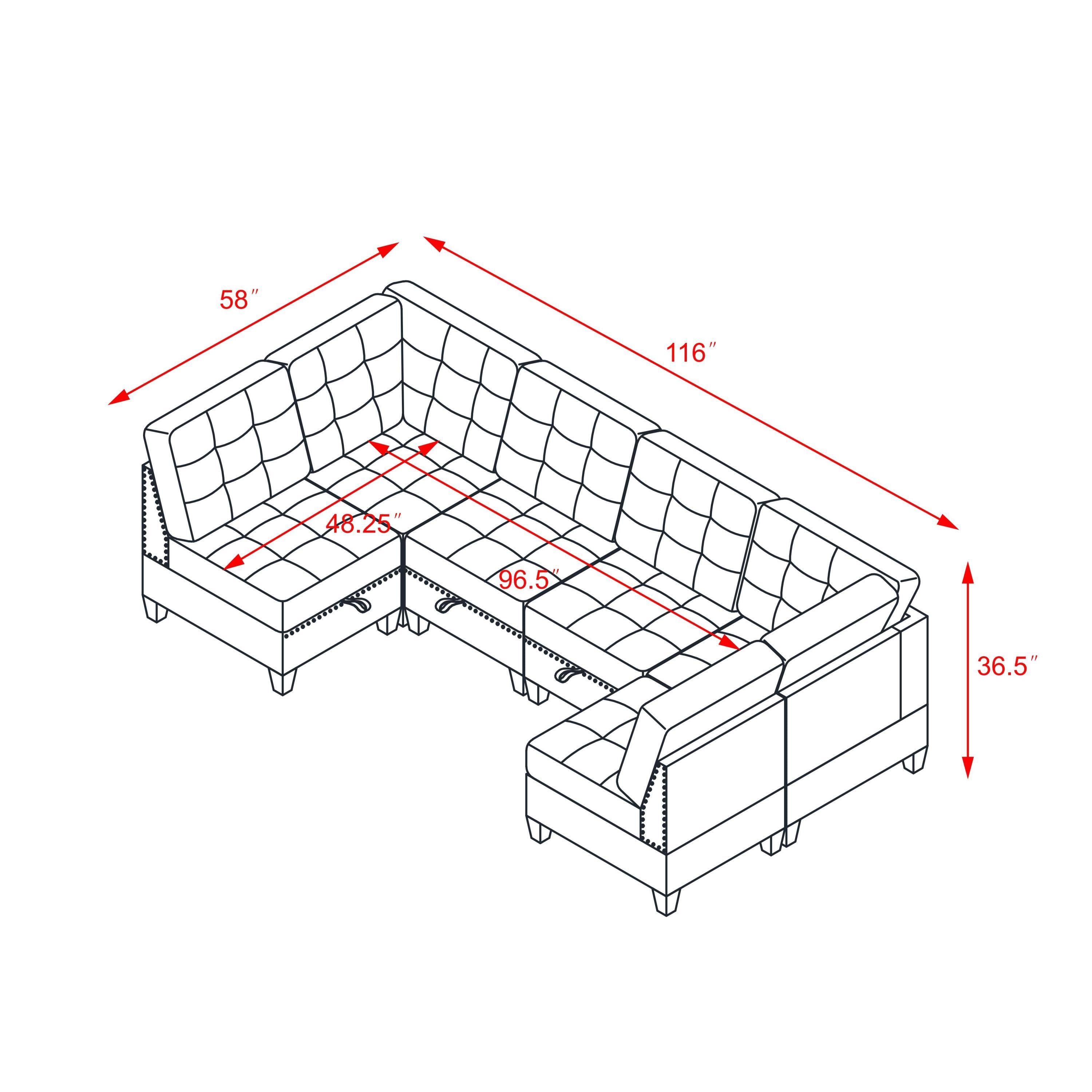 U shape Modular Sectional Sofa,DIY Combination,includes Four Single Chair and Two Corner,Ivory Chenille