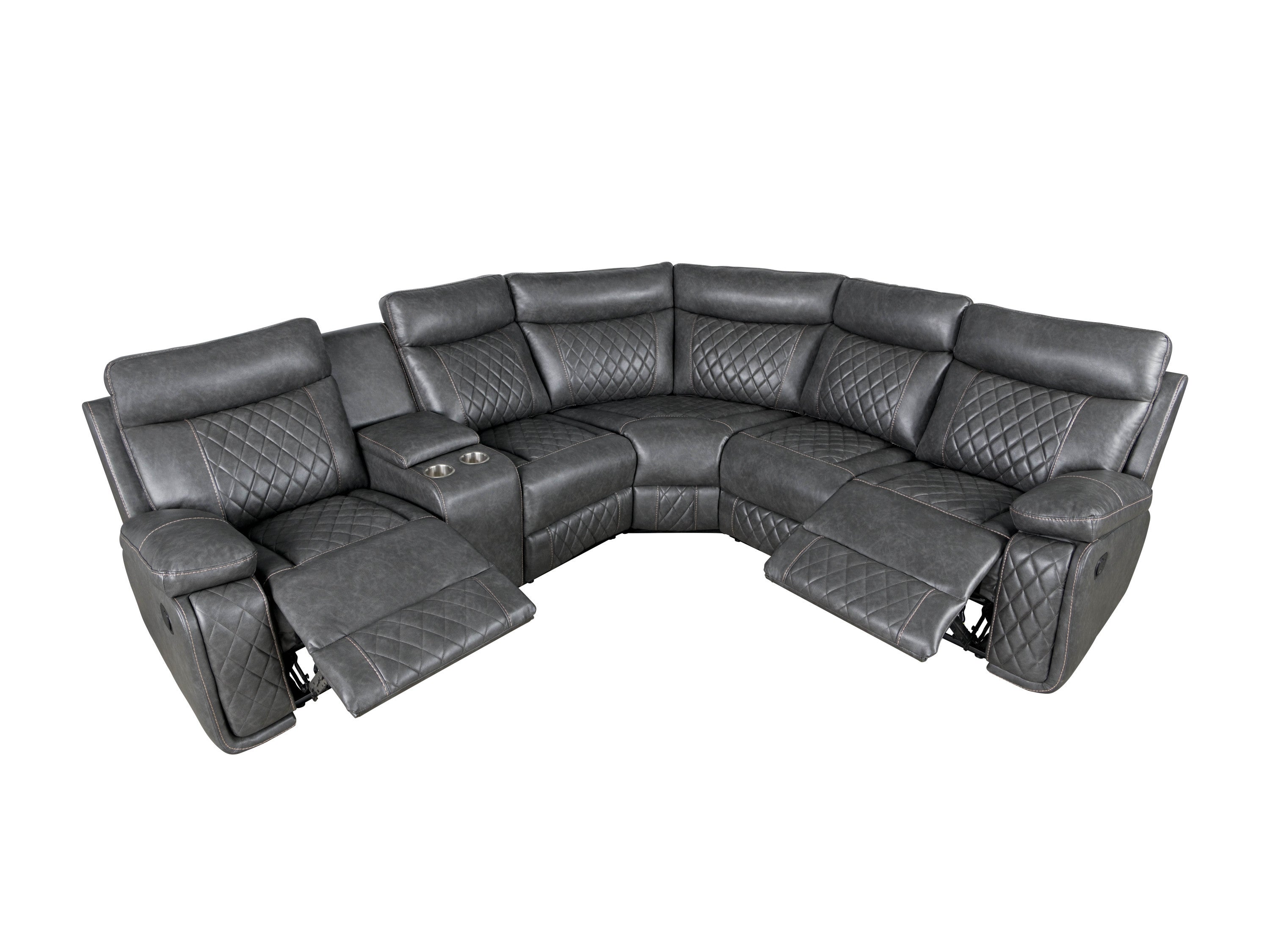 Home Theater Seating Manual Recliner with Cup Holder, Hide-Away Storage PU Reclining Sofa for Living Room, Home Theater, Gray