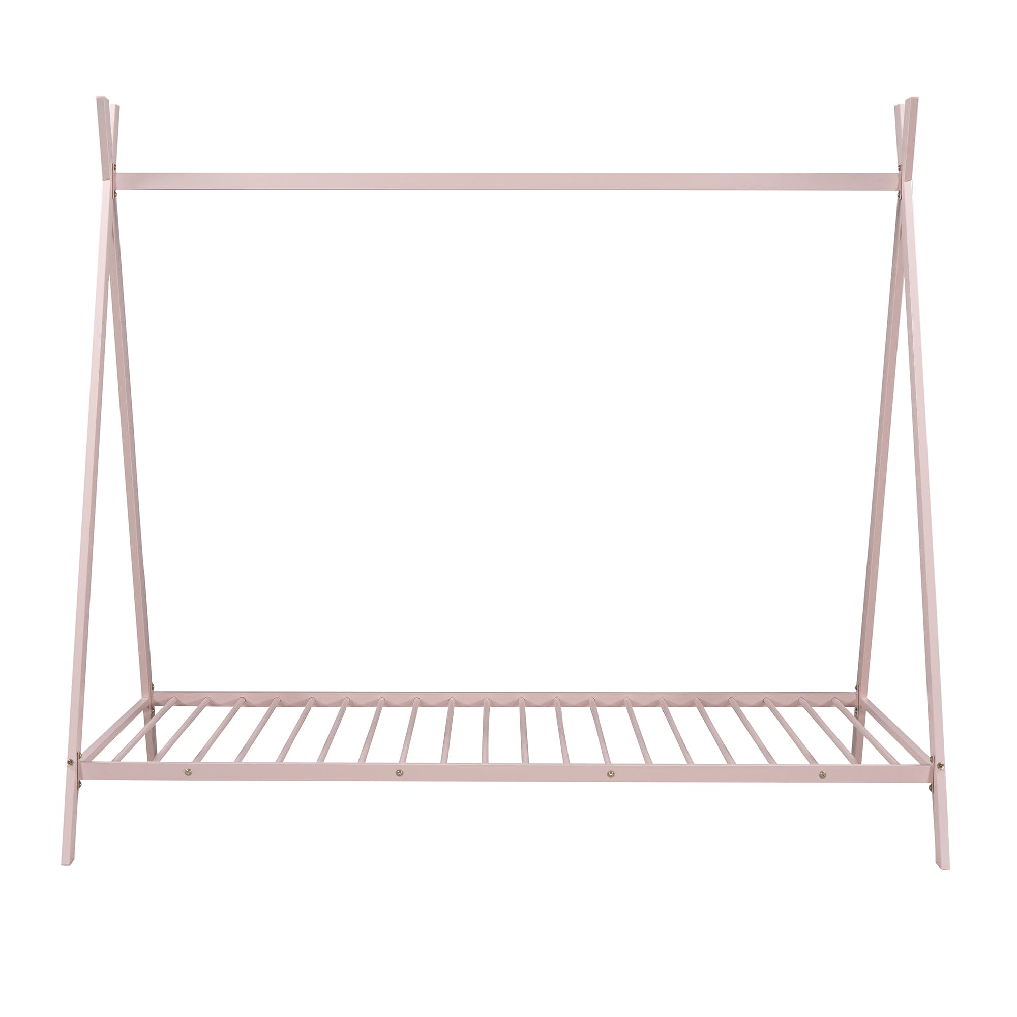 House Bed Tent Bed Frame Twin Size Metal Floor Play House Bed with Slat for Kids Girls Boys , No Box Spring Needed Pink