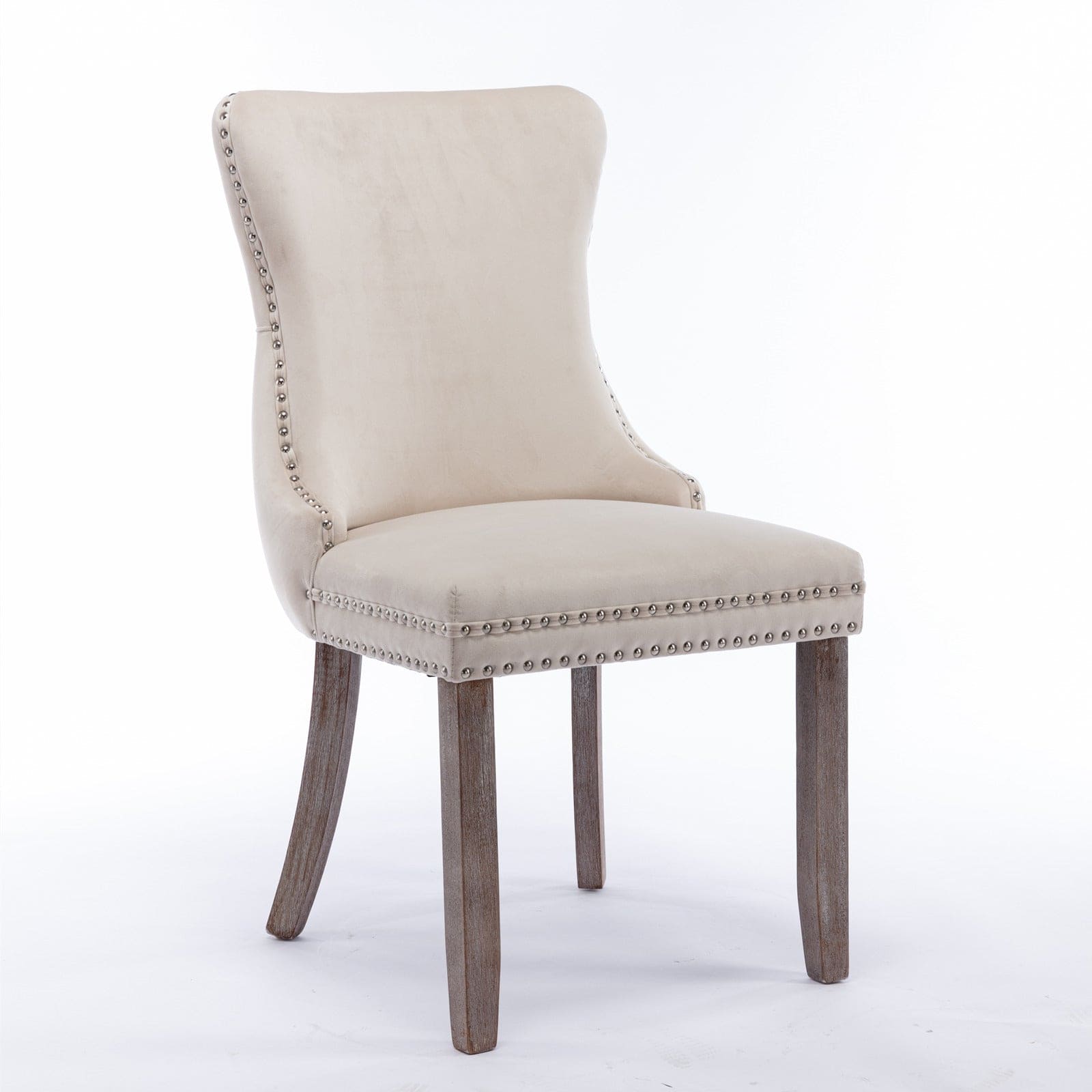 A&A Furniture,Upholstered Wing-Back Dining Chair with Backstitching Nailhead Trim and Solid Wood Legs,Set of 2, Beige,SW8809BG,KD