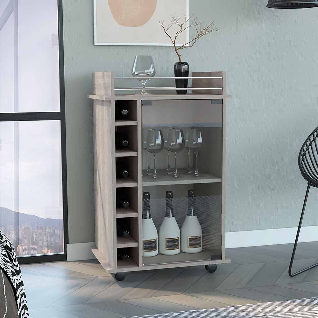 Bar Cart Baltimore, Six Wine Cubbies, Light Gray Finish