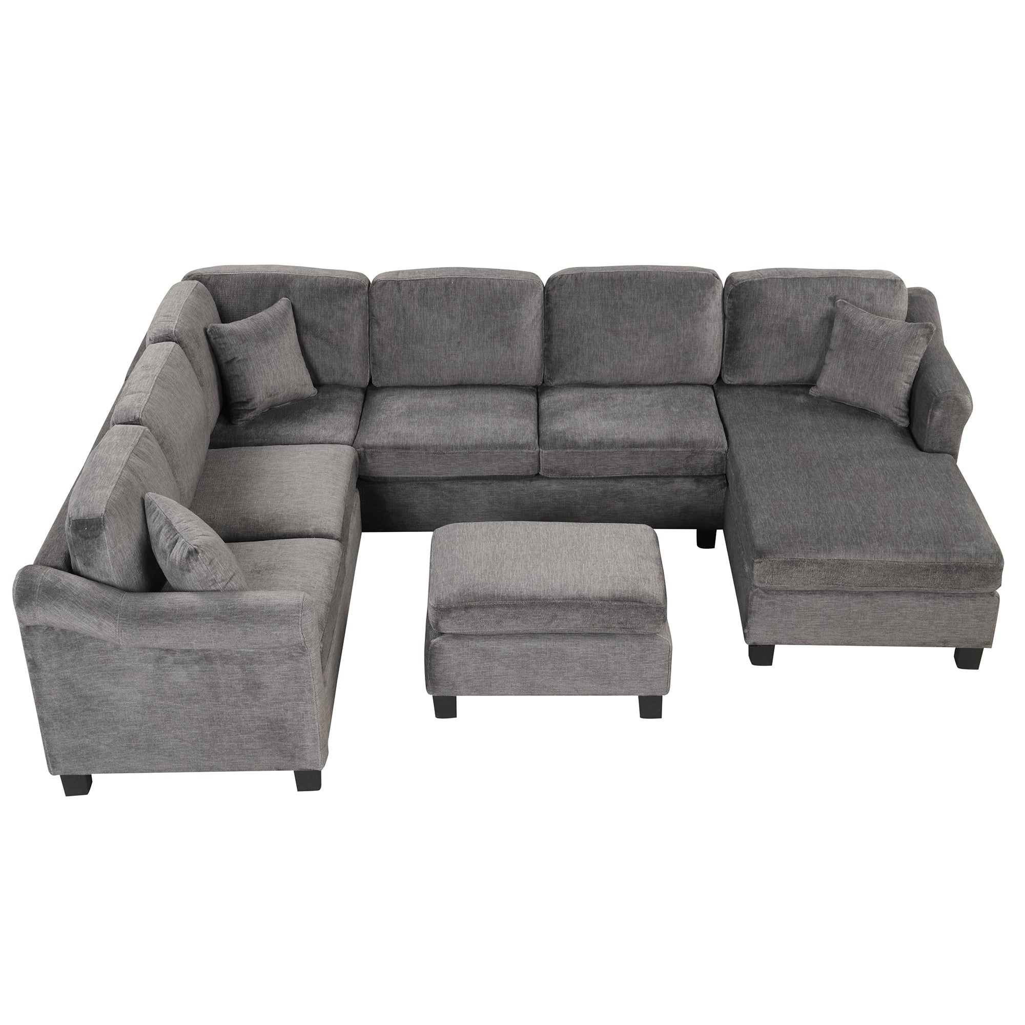 122.1" *91.3"  4pcs Sectional Sofa with Ottoman with Right Side Chaise velvet fabric Dark Gray