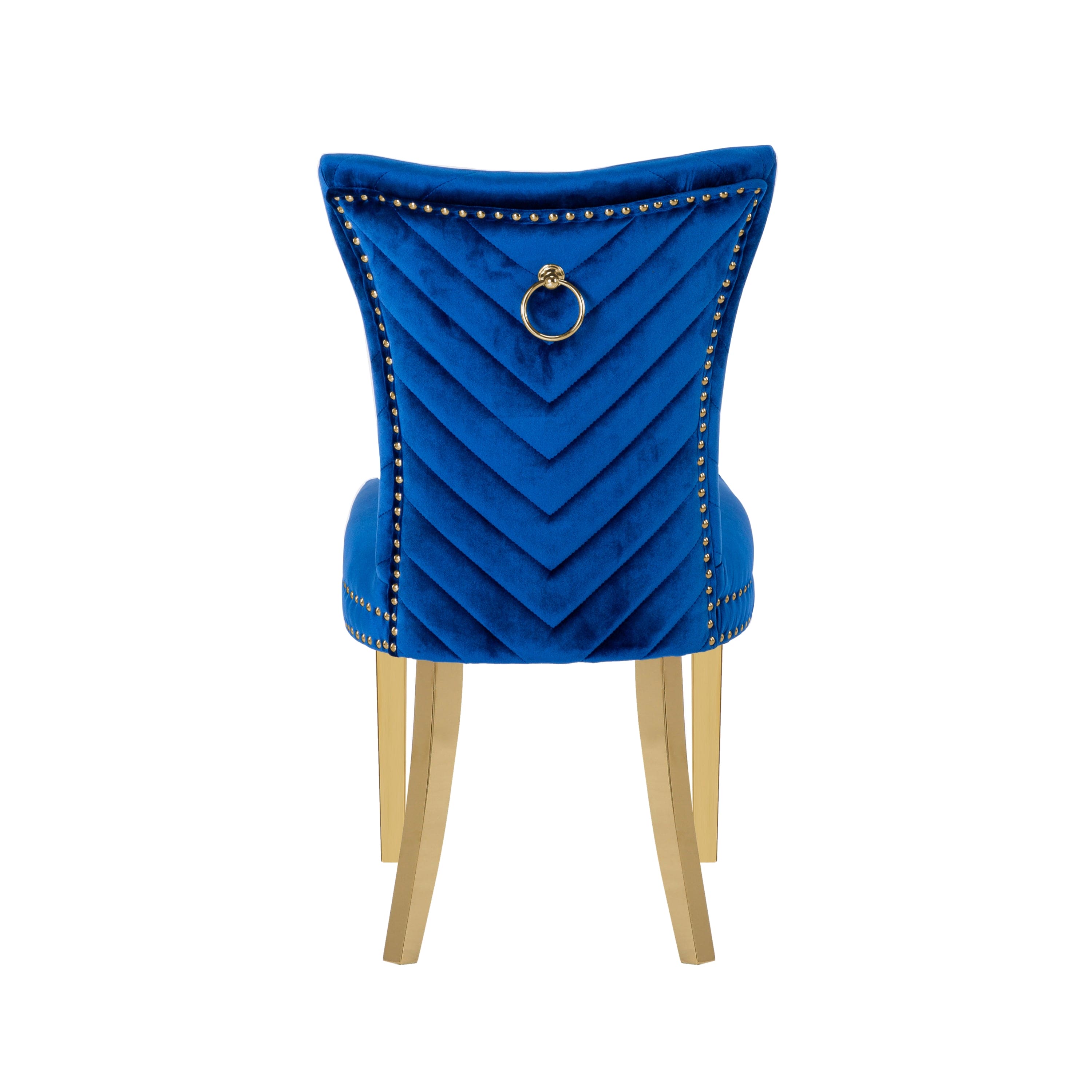 Eva 2 Piece Gold Legs Dining Chairs Finished with Velvet Fabric in Blue