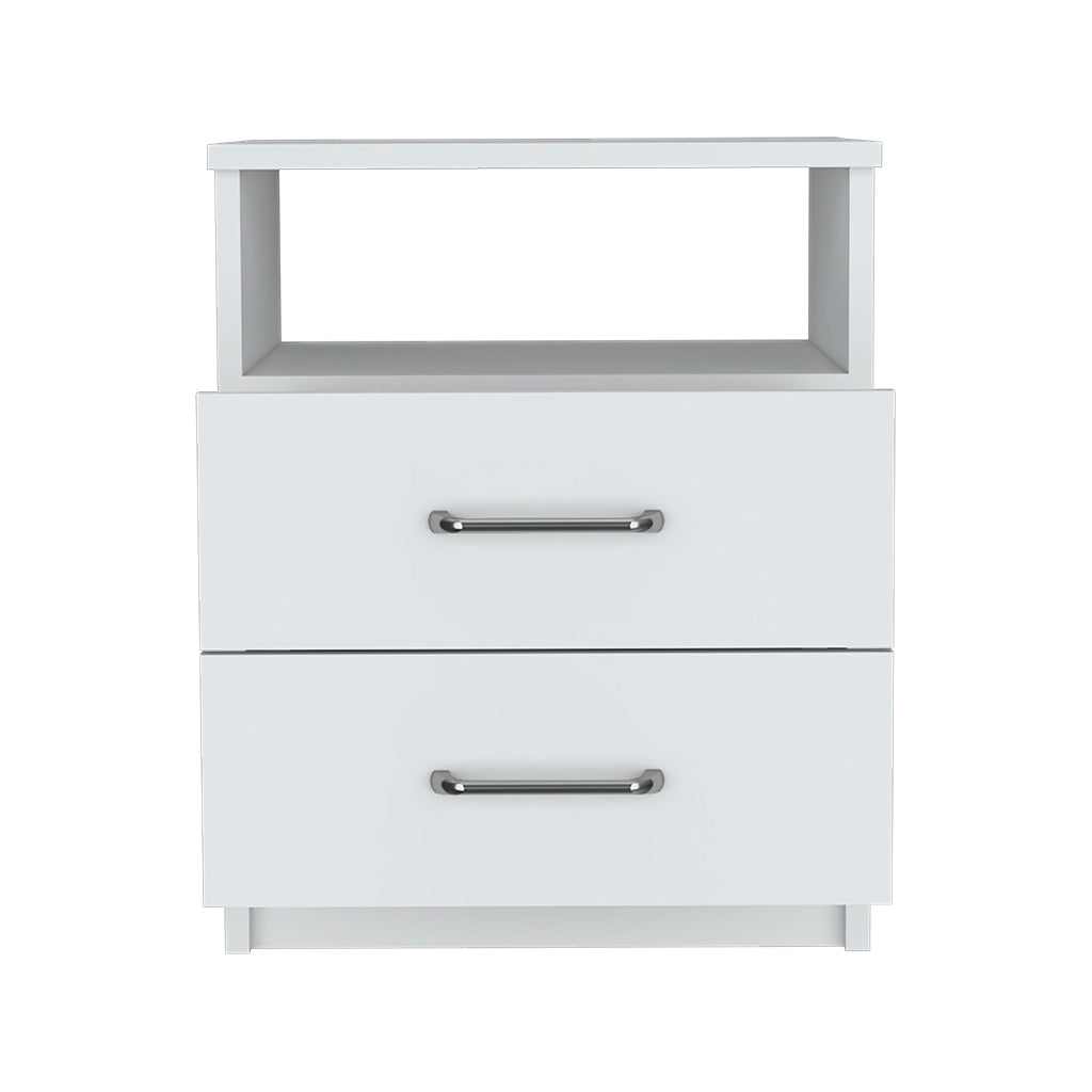 Nightstand Olienza, Two Drawers, One Shelf, White Finish