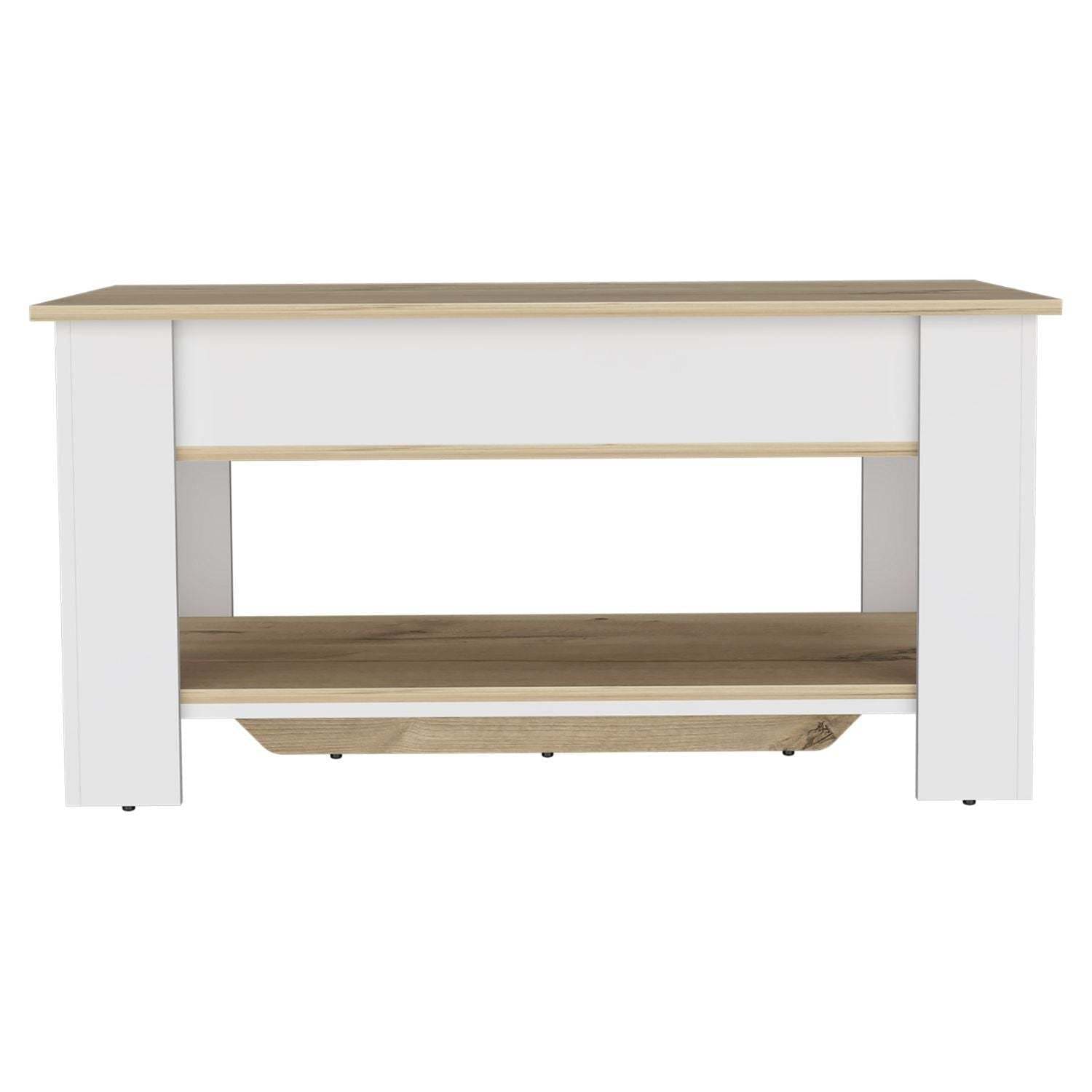 DEPOT E-SHOP Saturn Storage Table, Four Legs, Lower Shelf, Light Oak / White