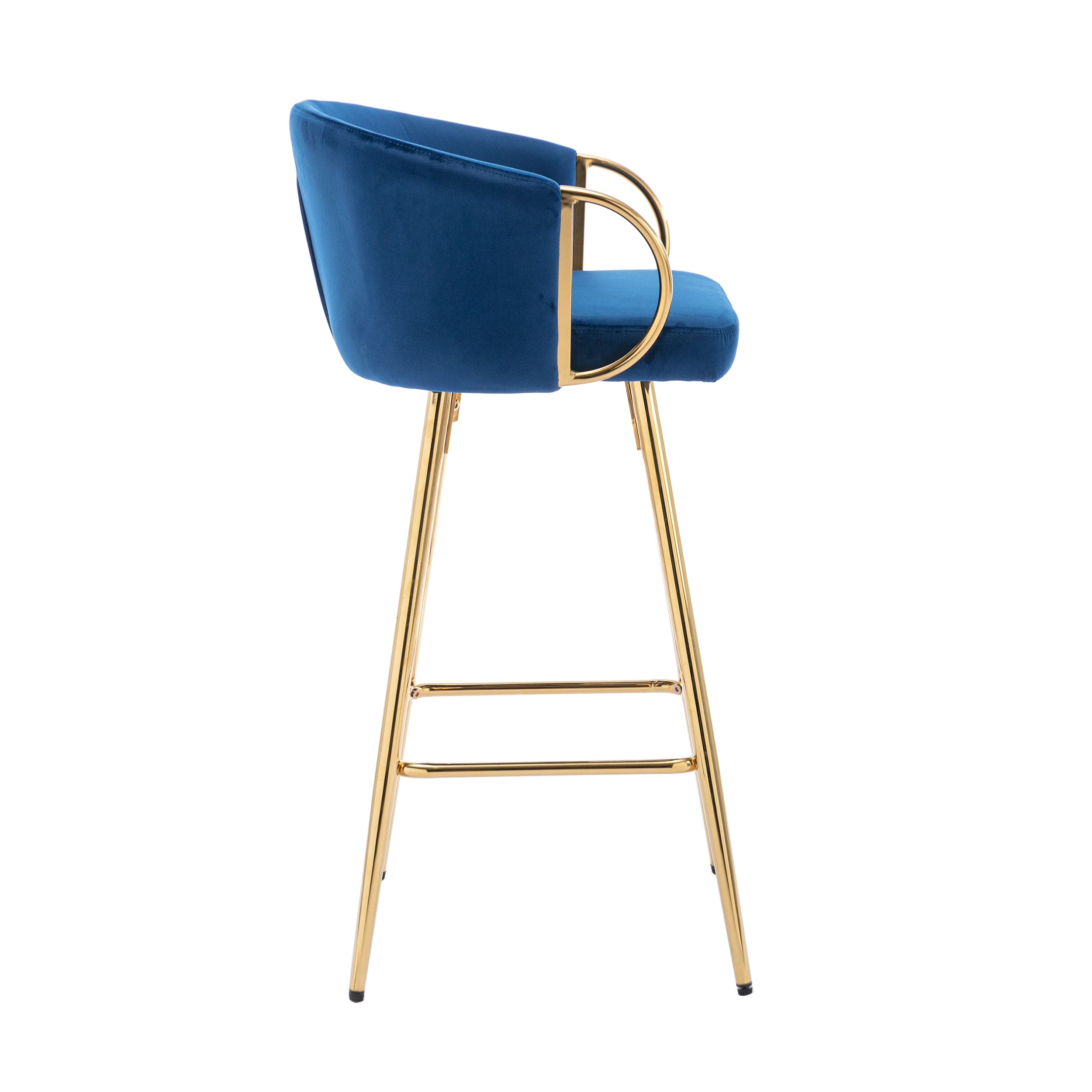 30 Inch Set of 2 Bar Stools,with Chrome Footrest and Base Velvet + Golden Leg Simple Bar Stool,BLUE