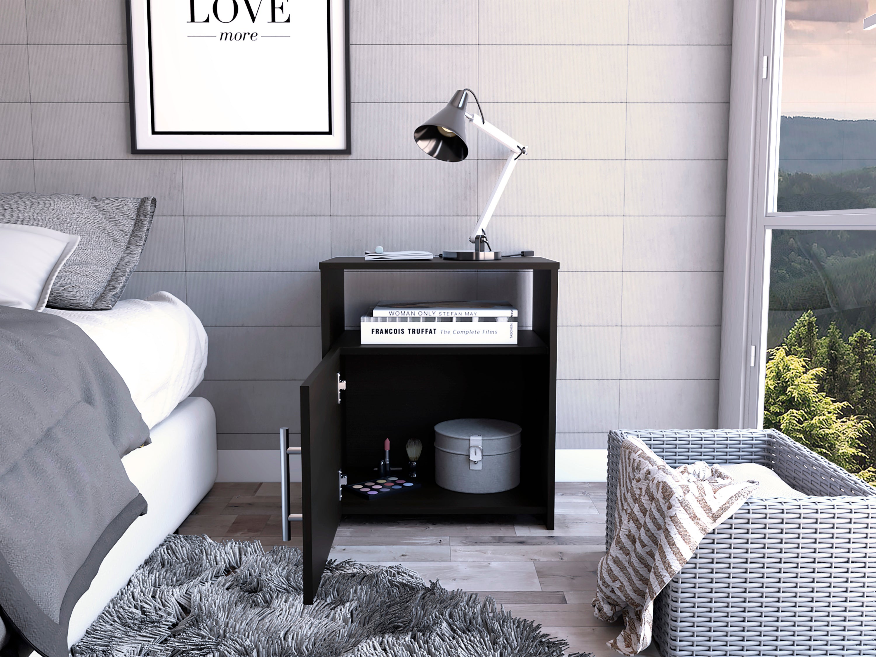 Florian 1-Shelf Nightstand Black Wengue