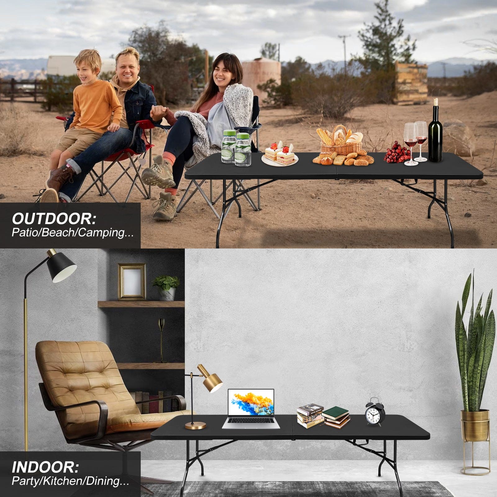 8ft Indoor and outdoor portable folding table maximum weight 135KG camping manor afternoon tea Strong, reliable, easy to damage, easy to carry and easy to store