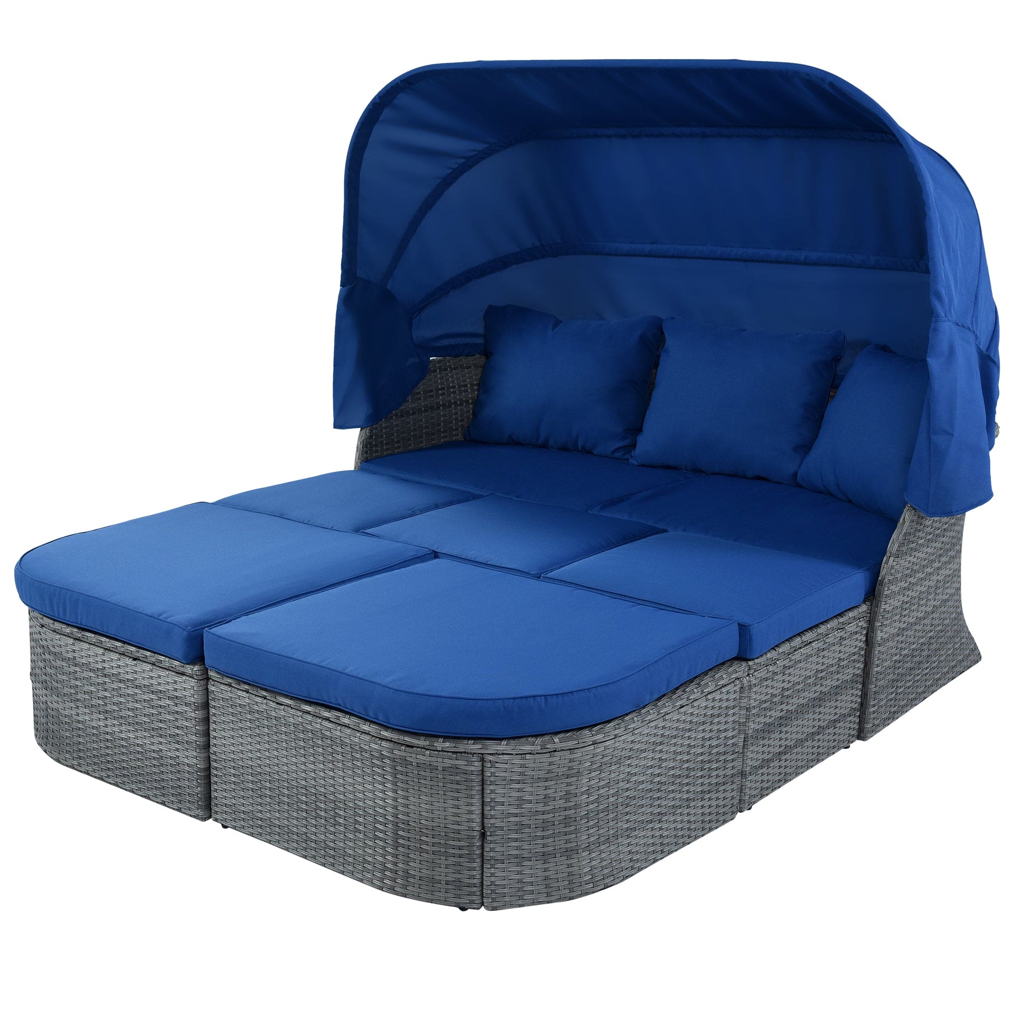 U_STYLE Outdoor Patio Furniture Set Daybed Sunbed with Retractable Canopy Conversation Set Wicker Furniture (As same as WY000281AAE)