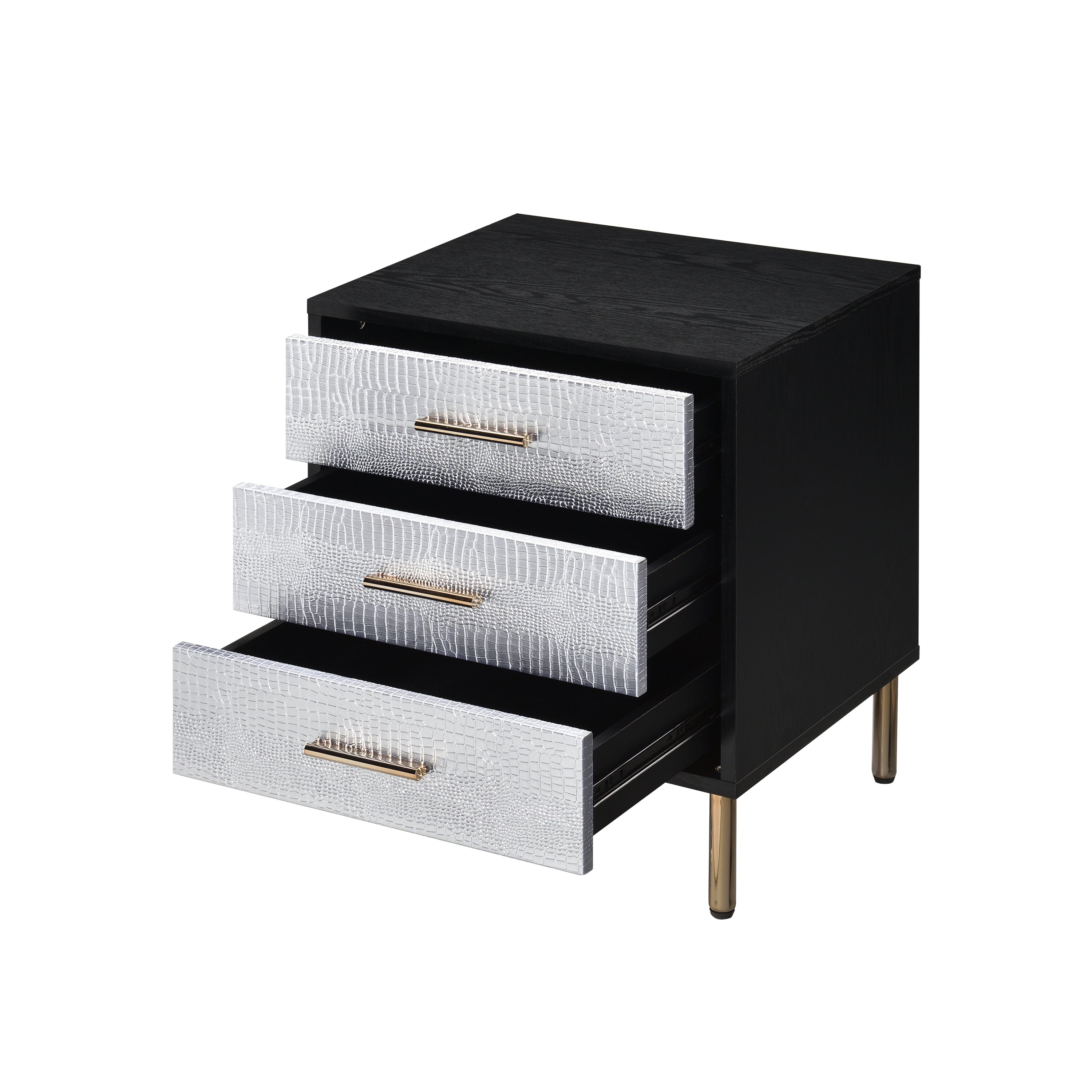 ACME Myles Nightstand, Black, Silver & Gold Finish AC00842