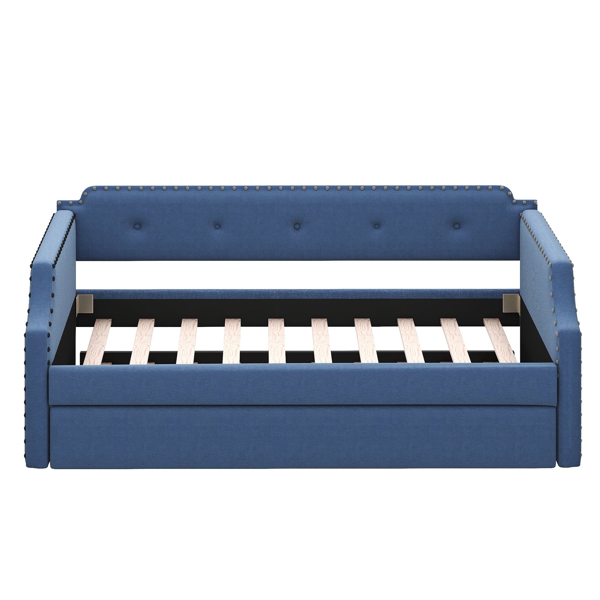 Upholstered Daybed with Trundle, Wood Slat Support,Upholstered Frame Sofa Bed , Twin,Blue