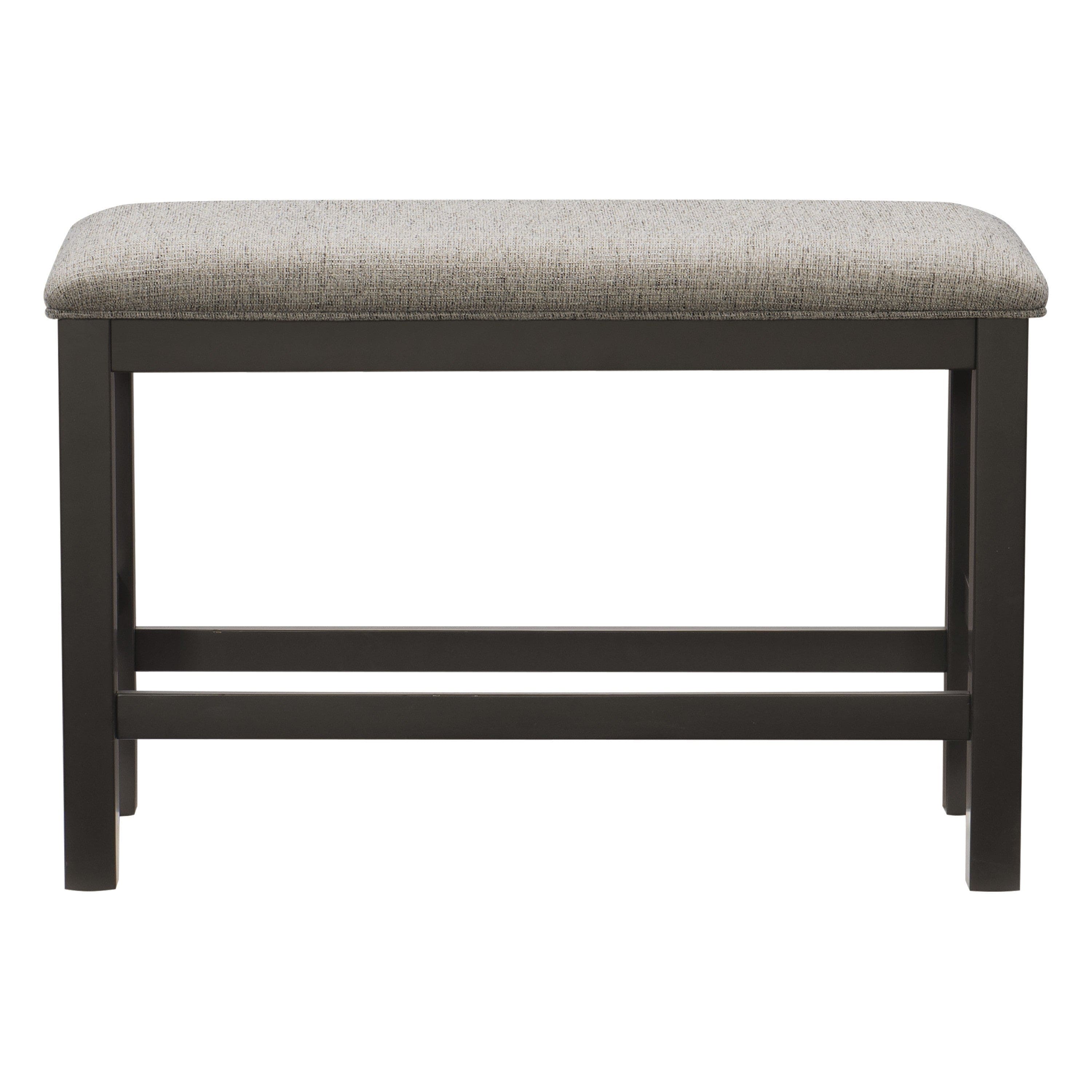 Casual Dining Counter Height Bench 1pc Gunmetal Gray-Finished Wood Gray Fabric-Covered Padded Seat Modern Furniture