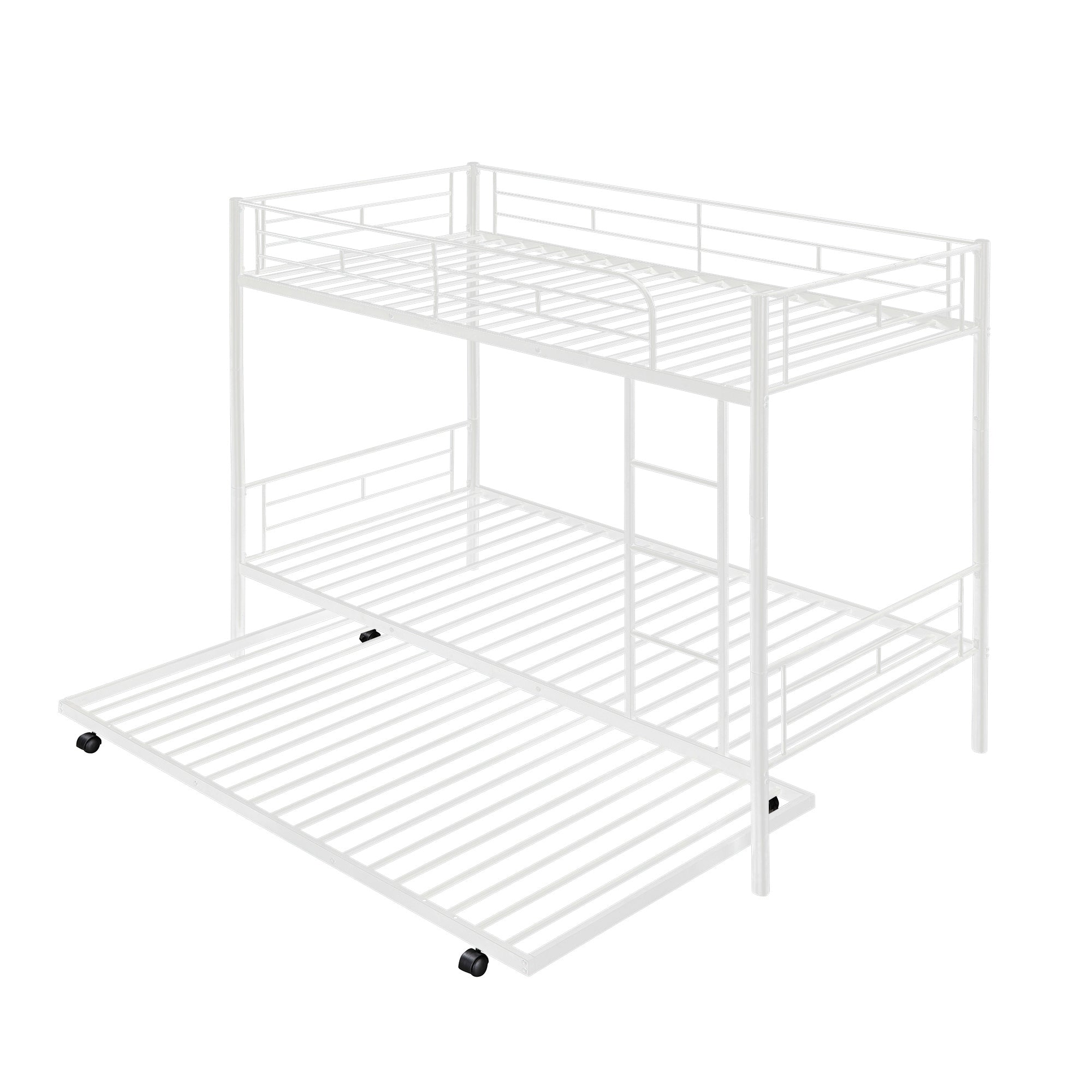 Twin-Over-Twin Metal Bunk Bed With Trundle,Can be Divided into two beds,No Box Spring needed ,White ( old sku: MF194806AAK )