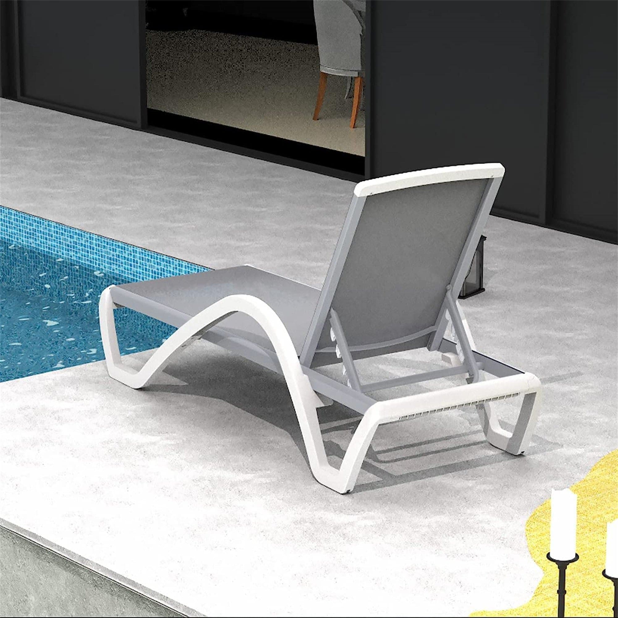 Patio Chaise Lounge Adjustable Aluminum Pool Lounge Chairs with Arm All Weather Pool Chairs for Outside,in-Pool,Lawn (Gray,1 Lounge Chair)